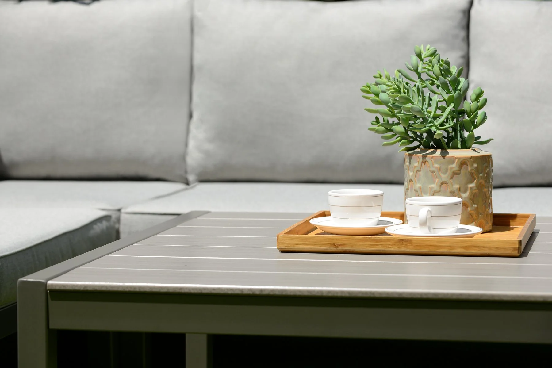 Solana Outdoor Square Coffee Table in Cosmos Gray Finish with Wood Top - Image 5
