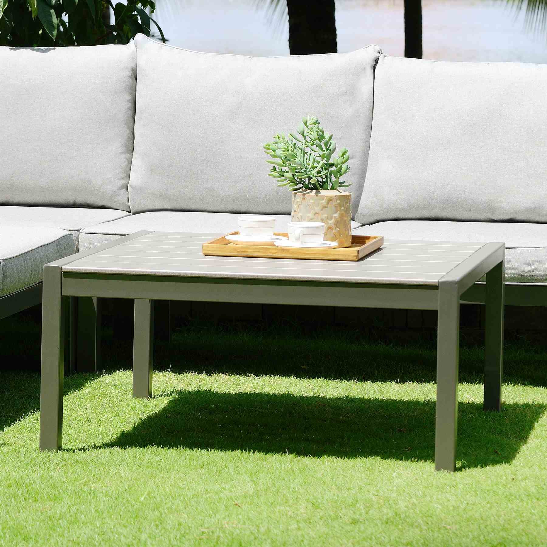 Solana Outdoor Square Coffee Table in Cosmos Gray Finish with Wood Top - Image 6