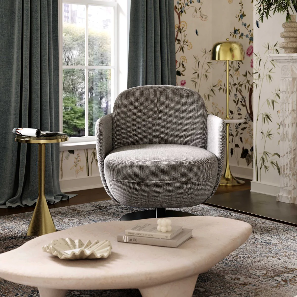 Solange Grey Textured Weave Swivel Chair - Image 2