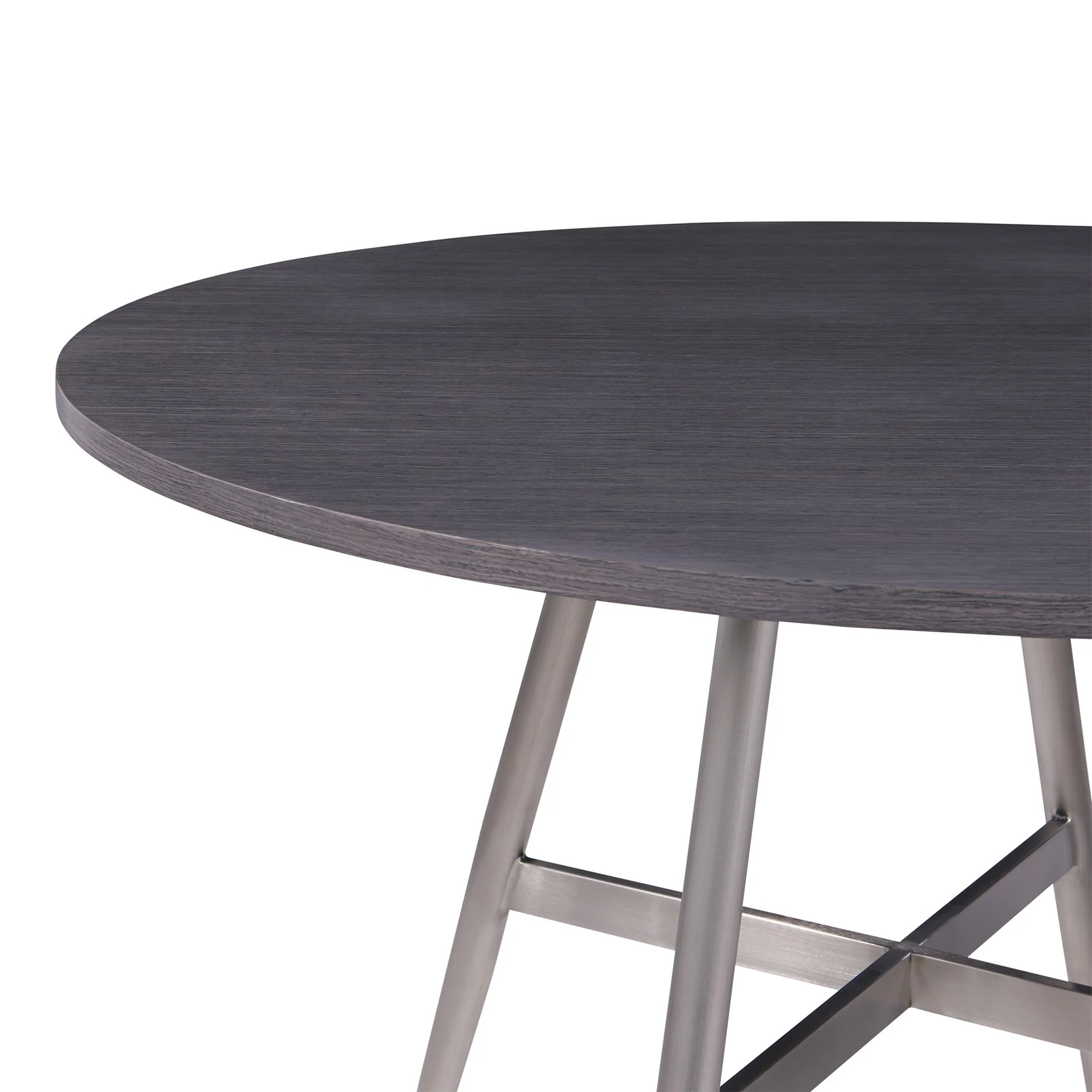 Soleil Contemporary Dining Table in Brushed Stainless Steel and Gray Walnut Top - Image 2