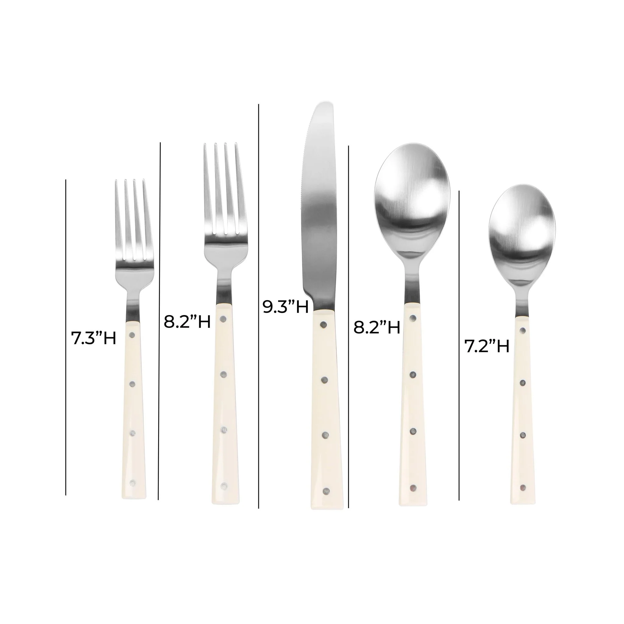 Soline Cream and Stainless Steel Flatware - Set of 5 Pieces - Service for 1 - Image 4