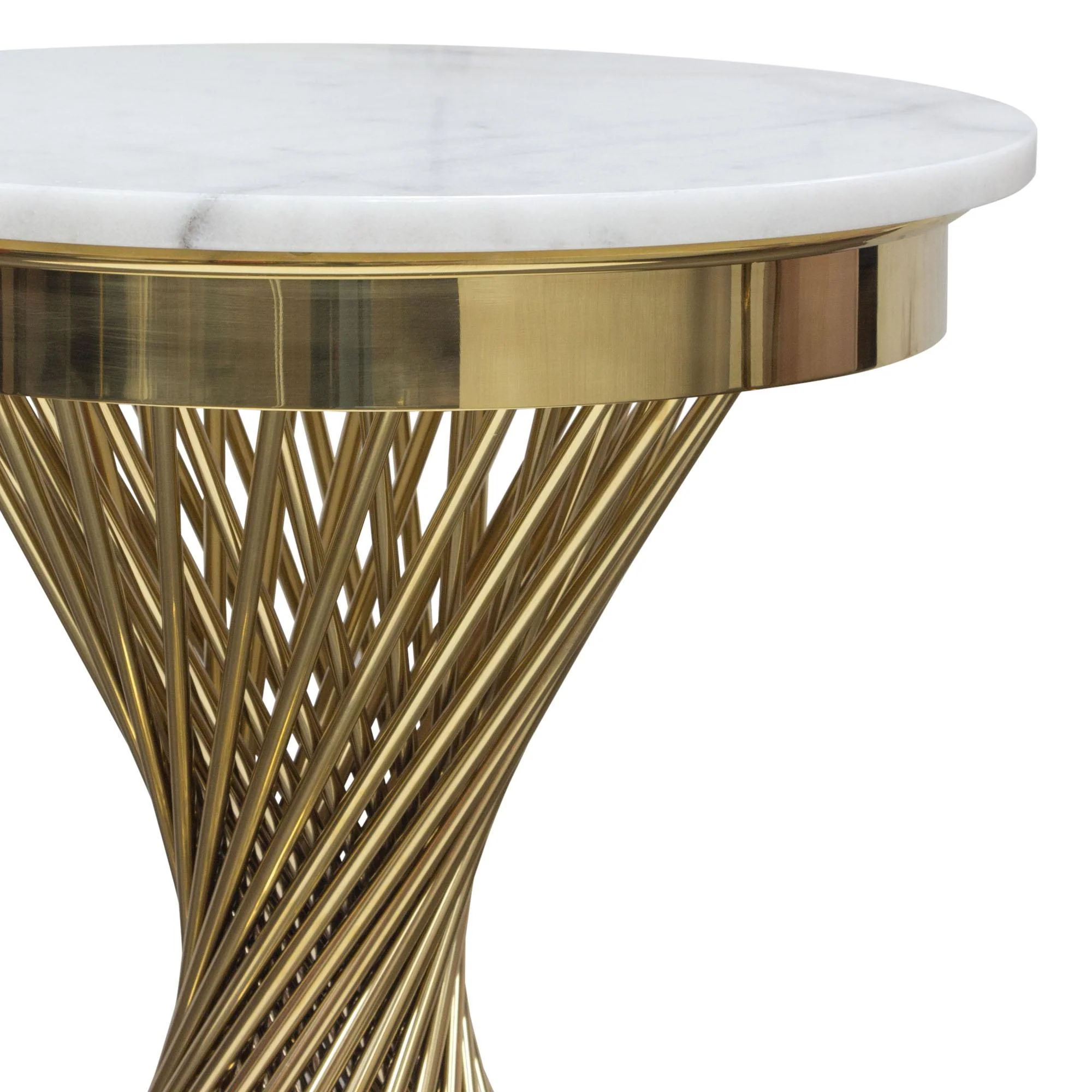 Solstice 18" Round End Table with Genuine Marble Top and Polished Gold Spiral Spoked Base by Diamond Sofa - Image 7