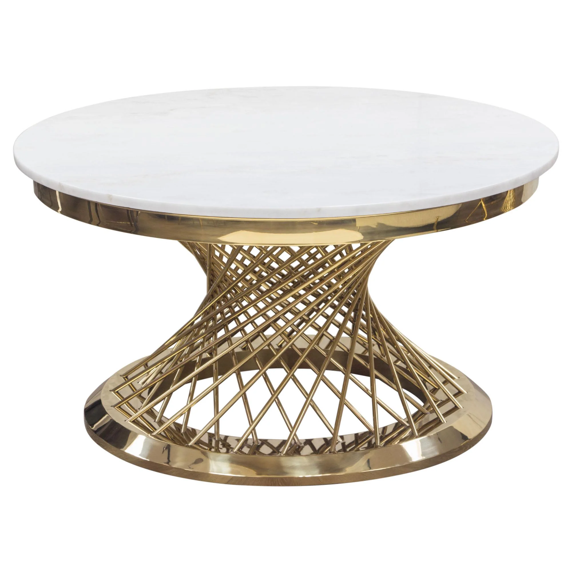 Solstice 35" Round Cocktail Table with Genuine Marble Top and Polished Gold Spiral Spoked Base by Diamond Sofa - Image 2