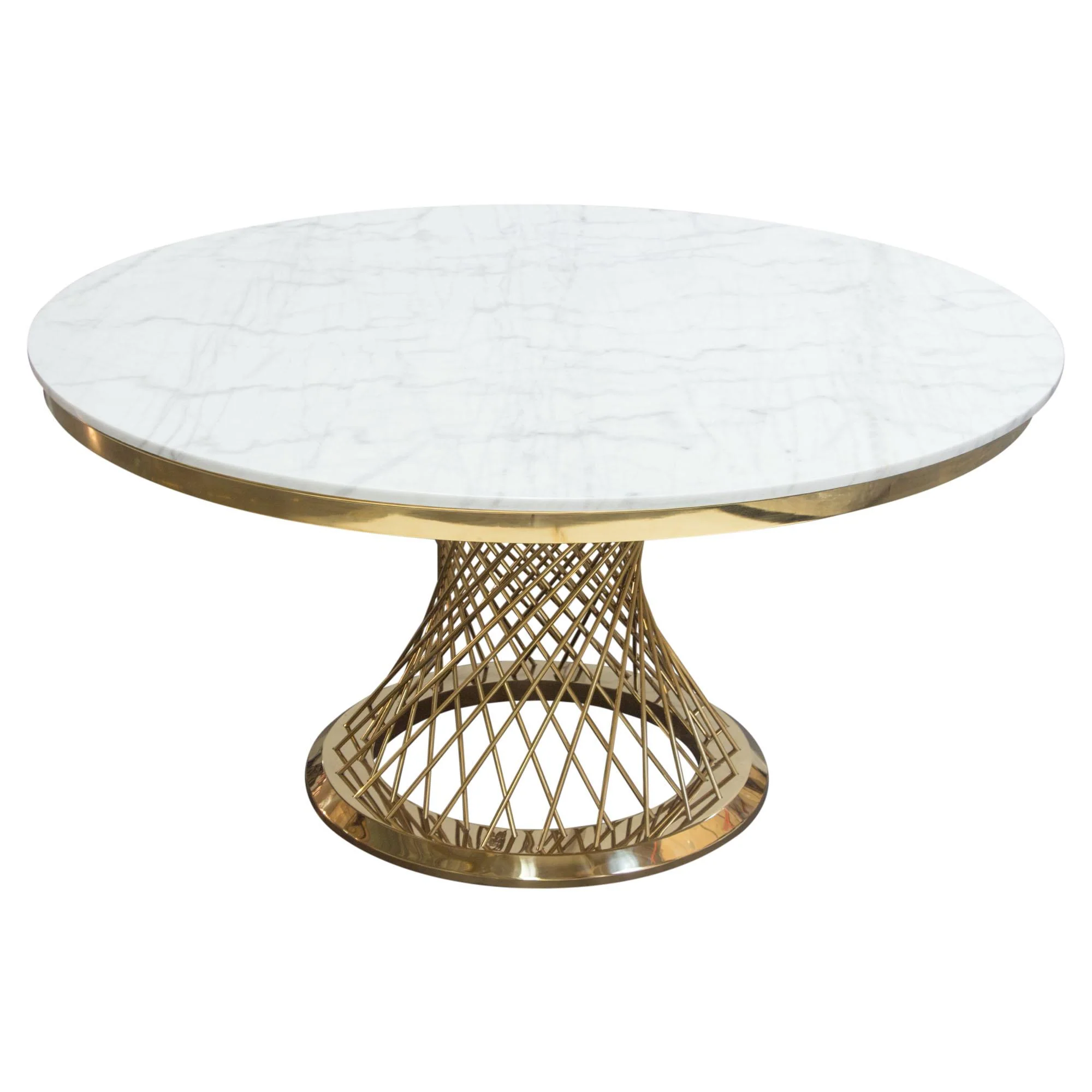 Solstice 60" Round Dining Table with Genuine Marble Top and Polished Gold Spiral Spoked Base by Diamond Sofa - Image 2