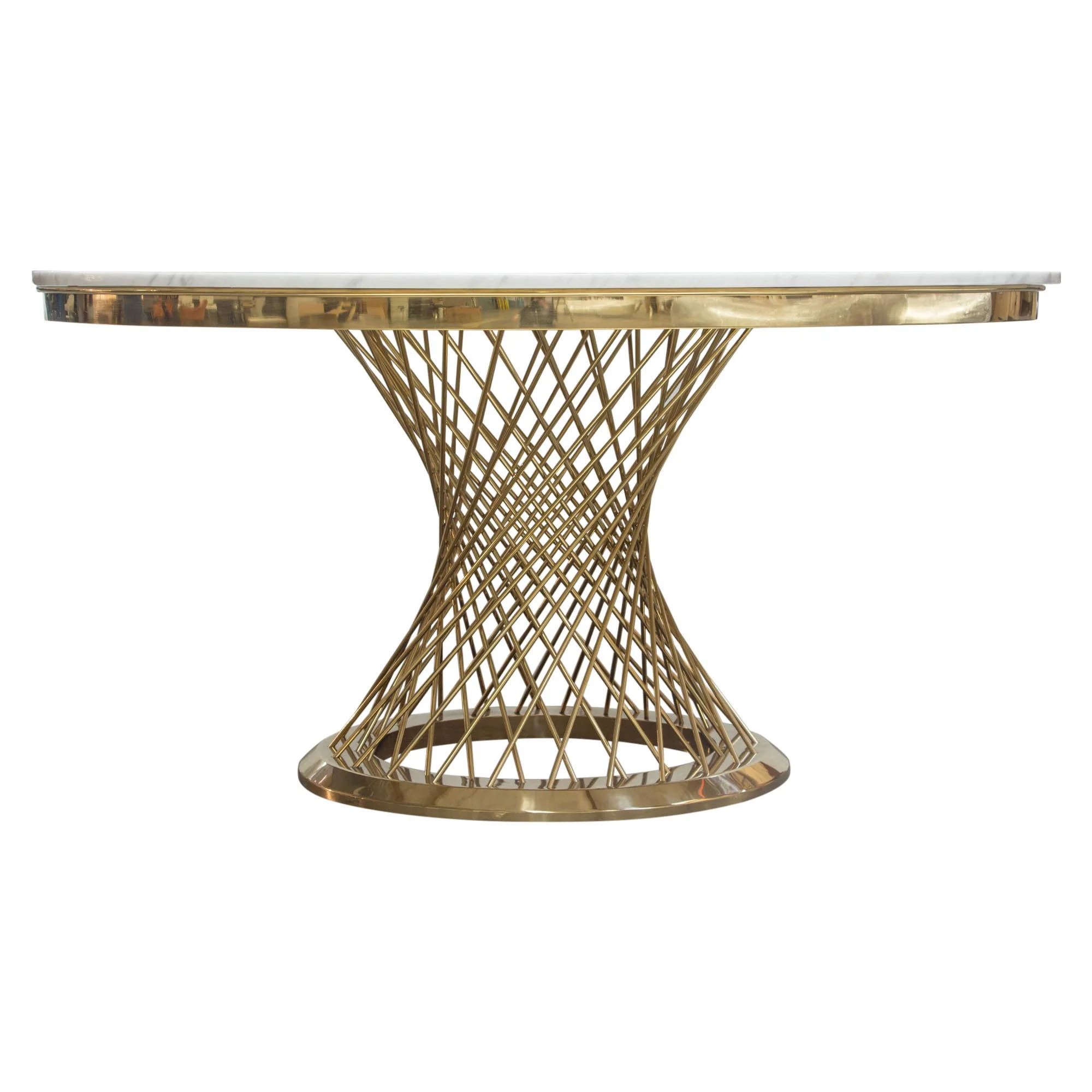 Solstice 60" Round Dining Table with Genuine Marble Top and Polished Gold Spiral Spoked Base by Diamond Sofa - Image 3