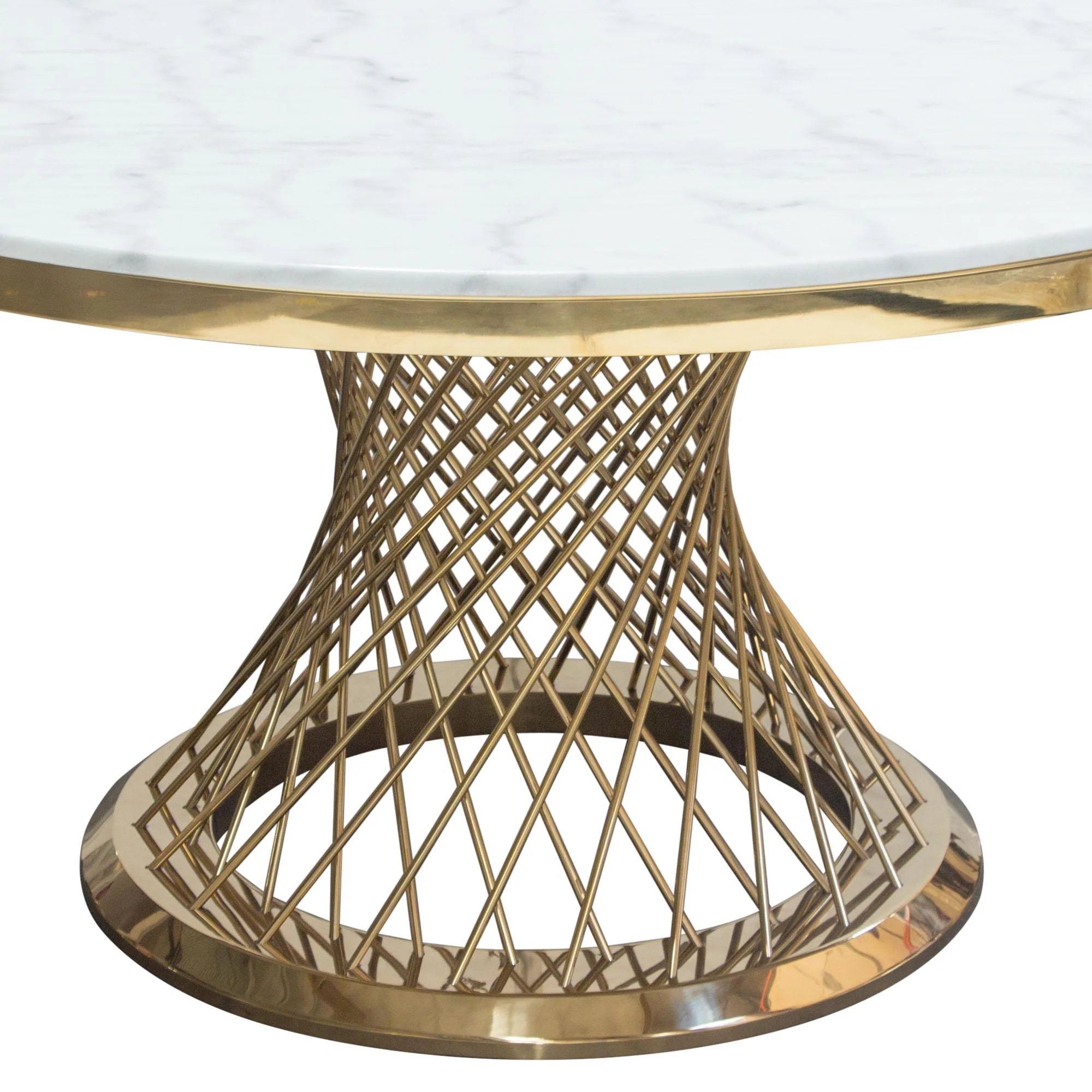 Solstice 60" Round Dining Table with Genuine Marble Top and Polished Gold Spiral Spoked Base by Diamond Sofa - Image 6