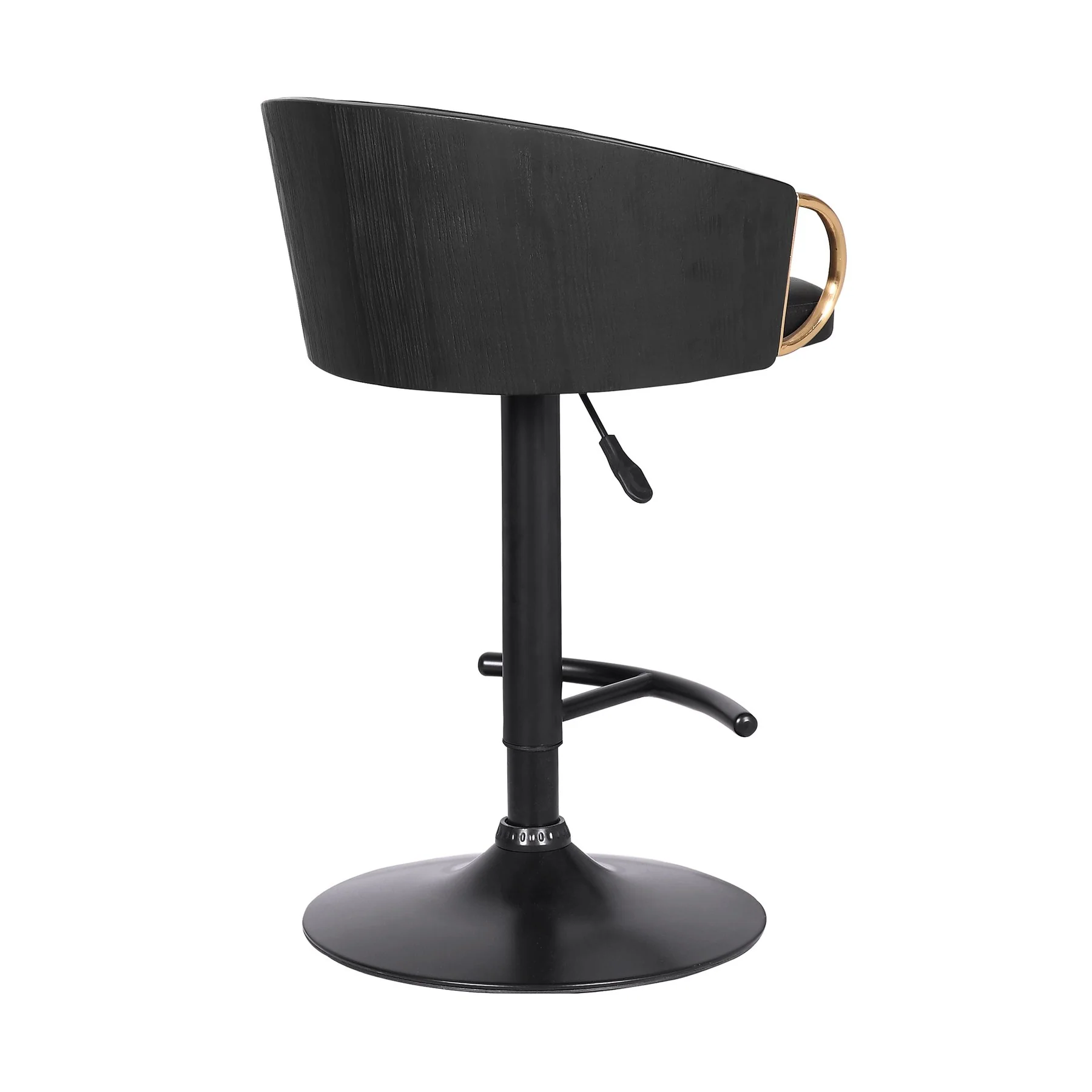 Solstice Adjustable Black Faux Leather Swivel Barstool With Black Powder Coated Finish and Gold Accents - Image 4