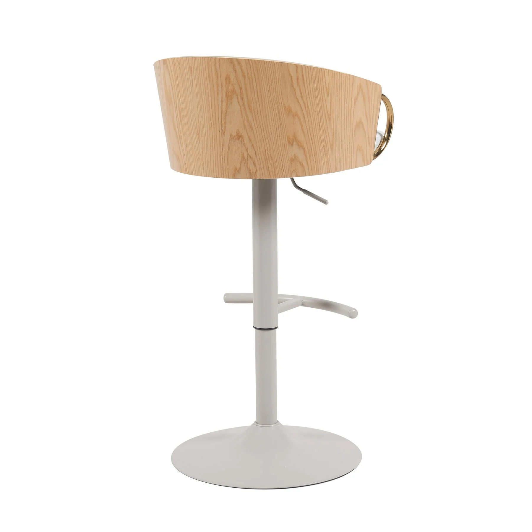 Solstice Modern Adjustable Swivel Barstool in Ivory Finish with White Upholstered Seat, Patterned Oak Wood Accents - Image 3