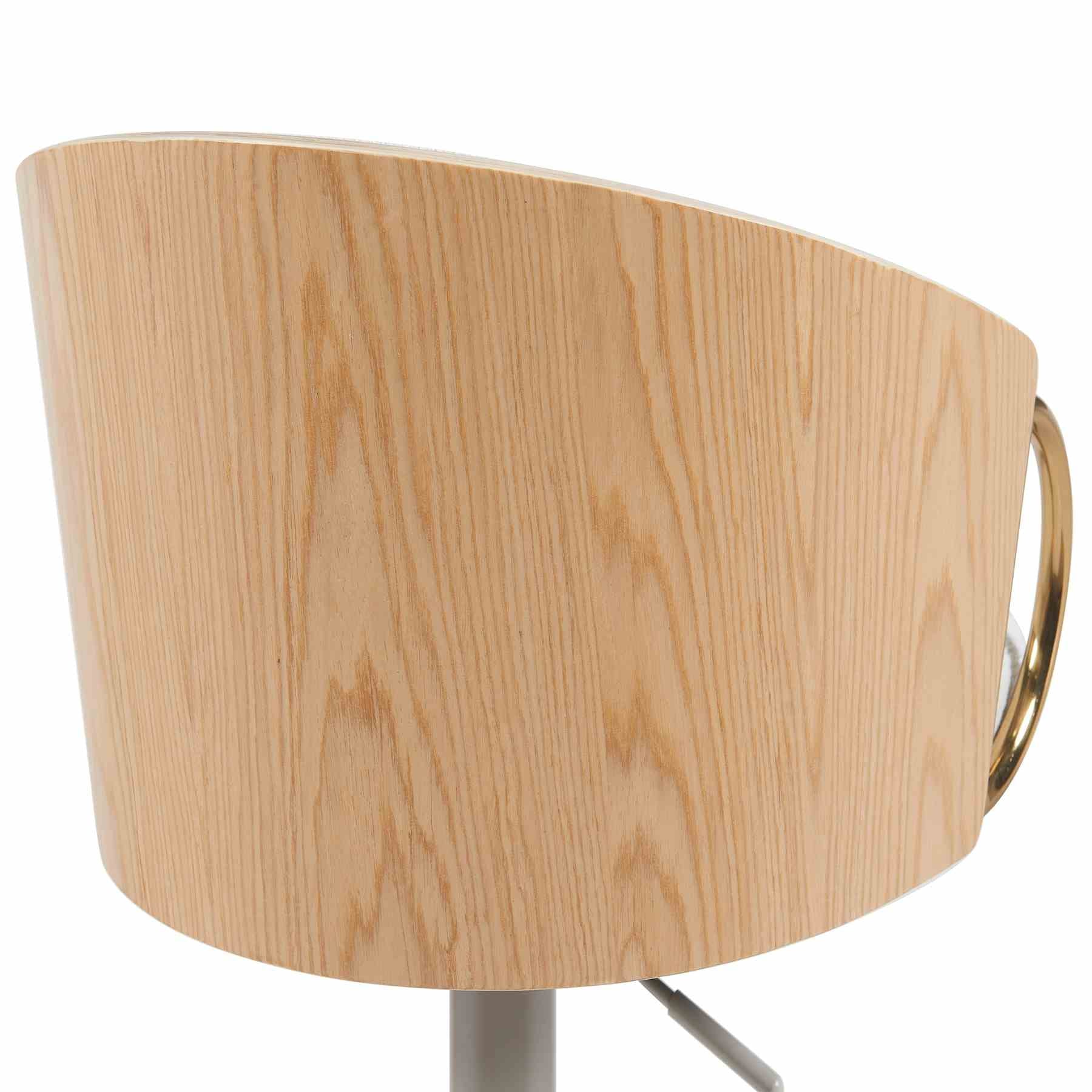 Solstice Modern Adjustable Swivel Barstool in Ivory Finish with White Upholstered Seat, Patterned Oak Wood Accents - Image 5