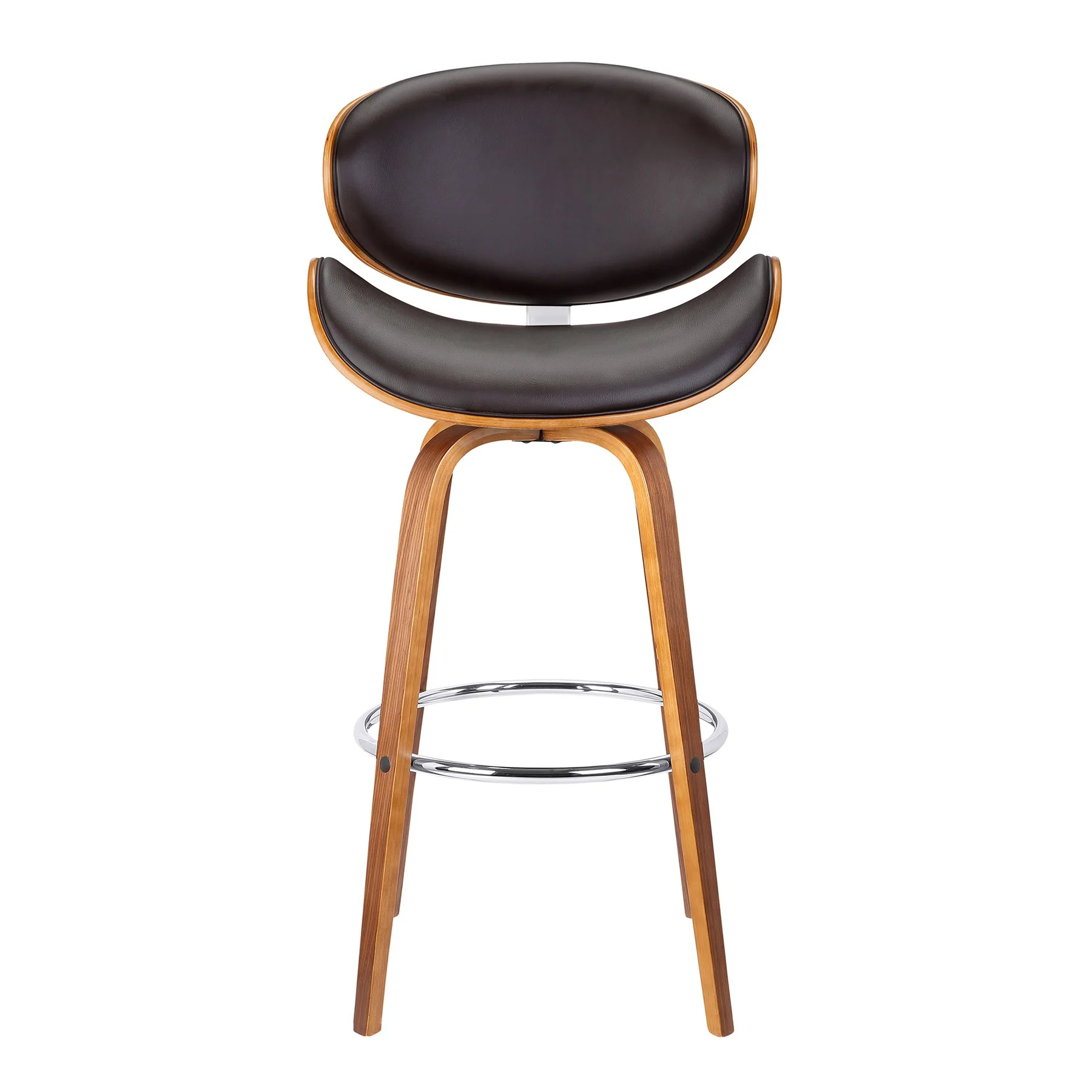 Solvang 26" Swivel Brown Faux Leather and Walnut Wood Counter Stool - Image 2