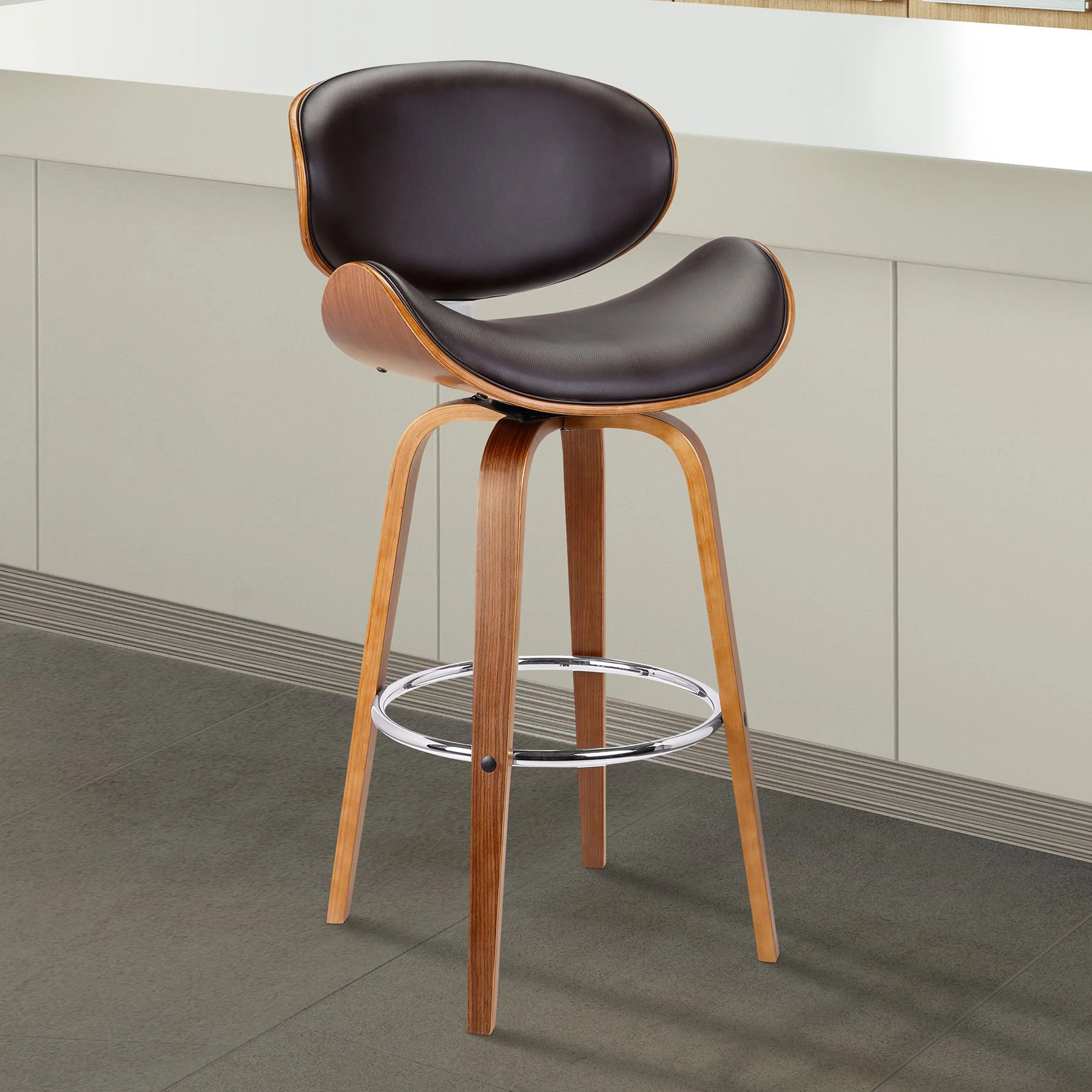 Solvang 26" Swivel Brown Faux Leather and Walnut Wood Counter Stool - Image 8
