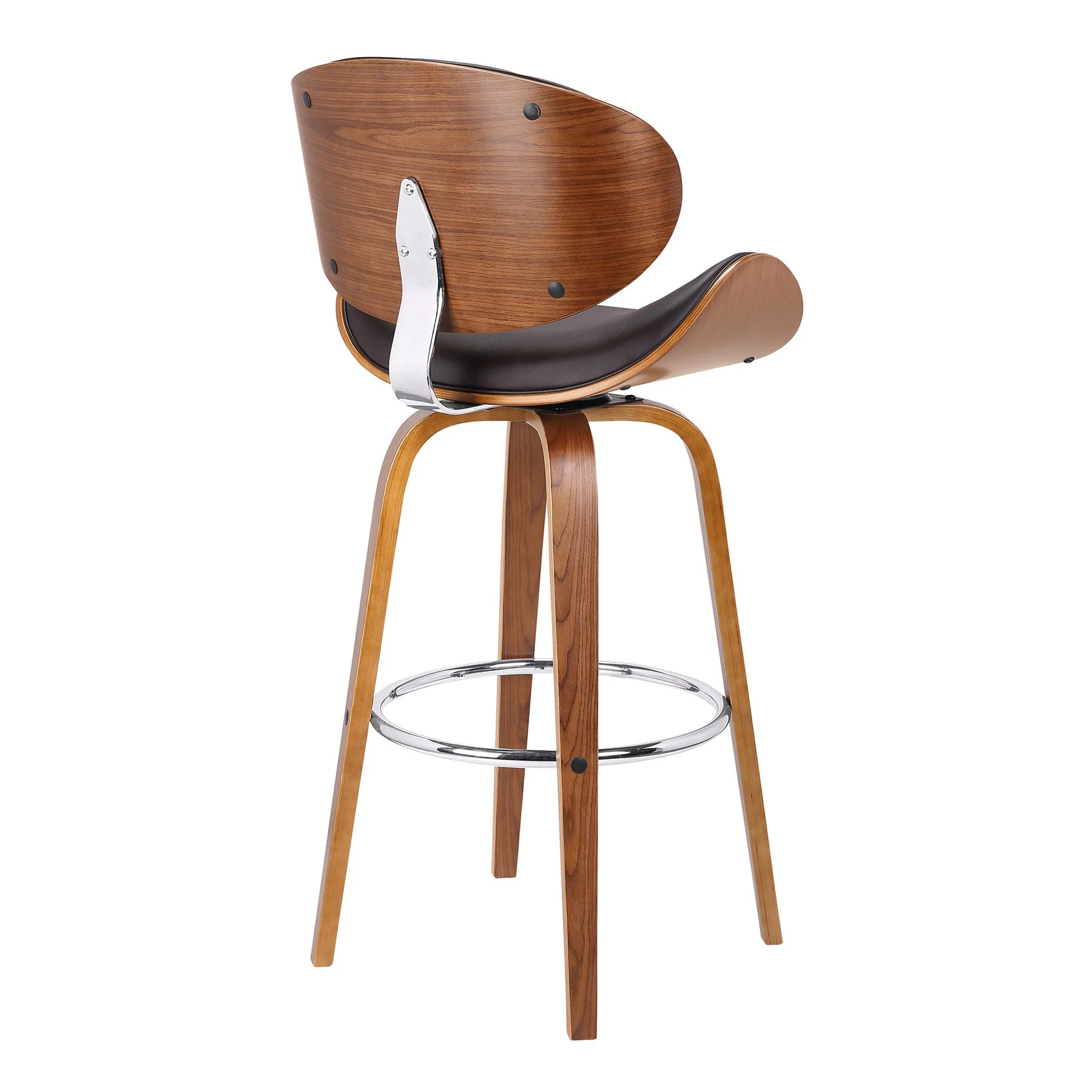 Solvang 30" Swivel Brown Faux Leather and Walnut Wood Bar Stool - Image 3