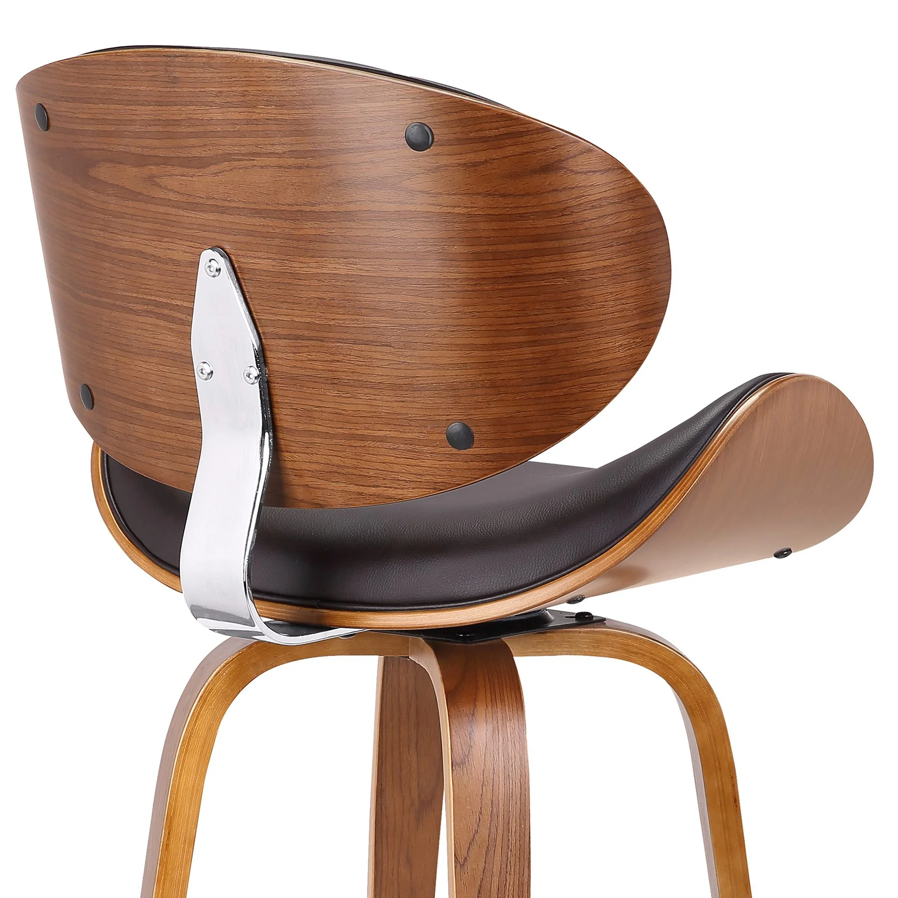 Solvang 30" Swivel Brown Faux Leather and Walnut Wood Bar Stool - Image 5