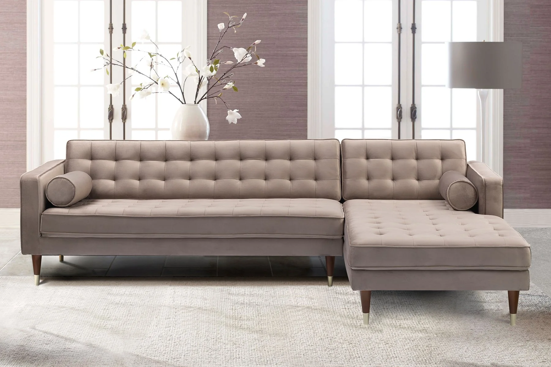 Somerset Taupe Velvet Mid Century Modern Right Sectional Sofa - Image 4