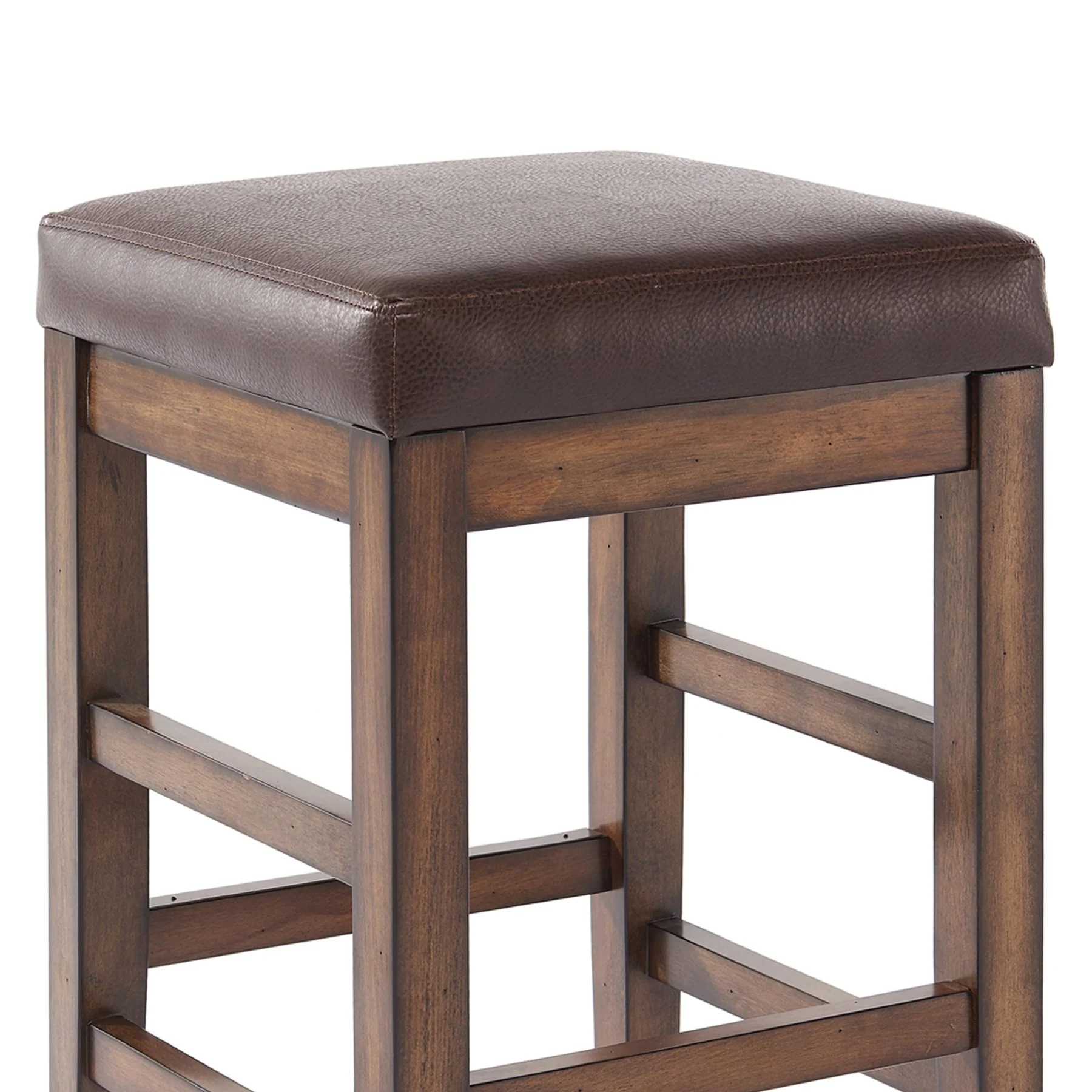 Sonata 26" Counter Height Wood Backless Barstool in Chestnut Finish and Kahlua Faux Leather - Image 3