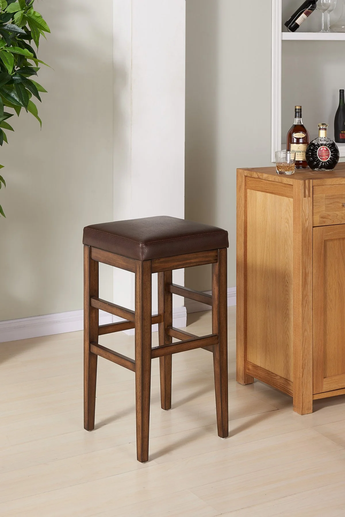 Sonata 26" Counter Height Wood Backless Barstool in Chestnut Finish and Kahlua Faux Leather - Image 5