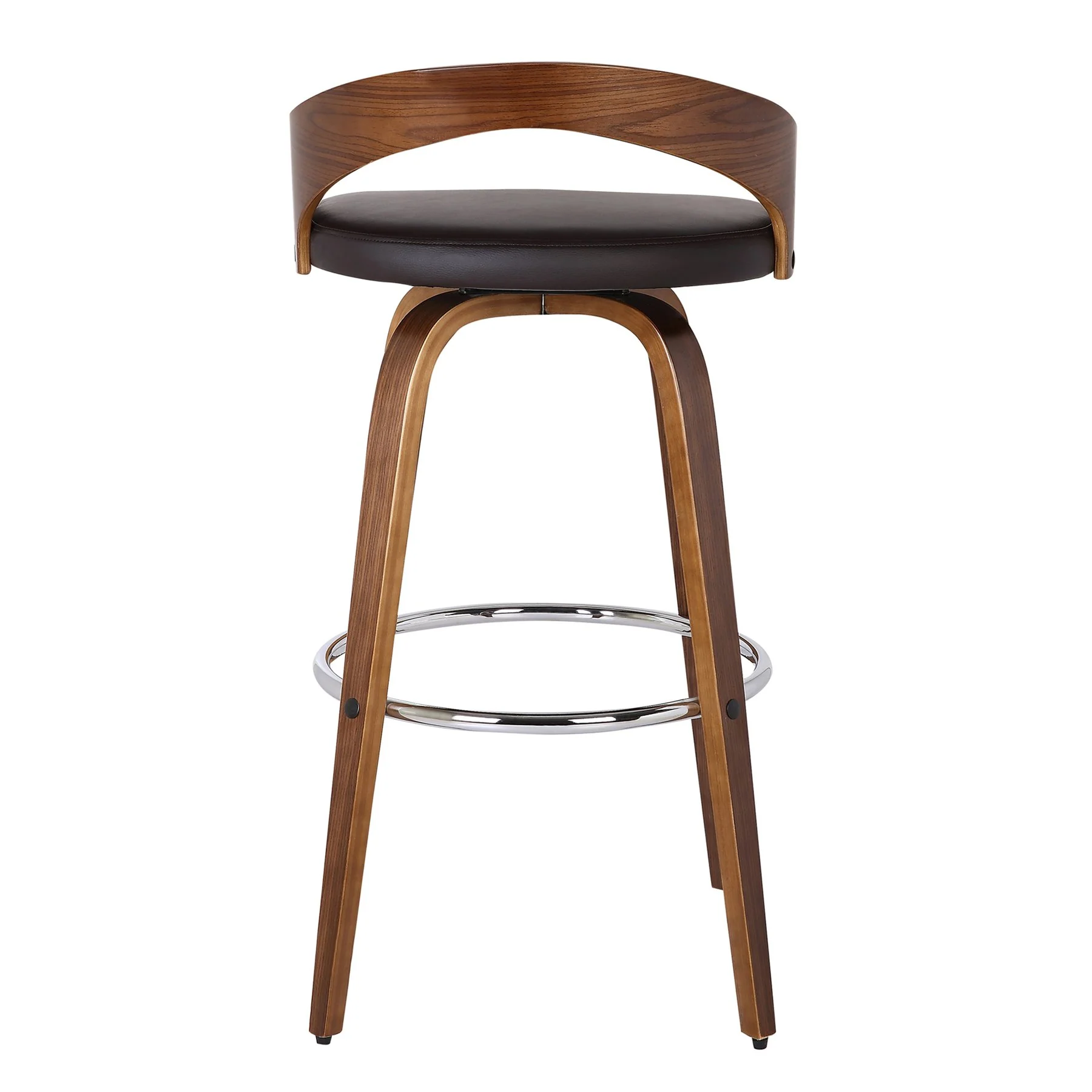 Sonia 26" Counter Height Swivel Brown Faux Leather and Walnut Wood Bar Stool - Image 2