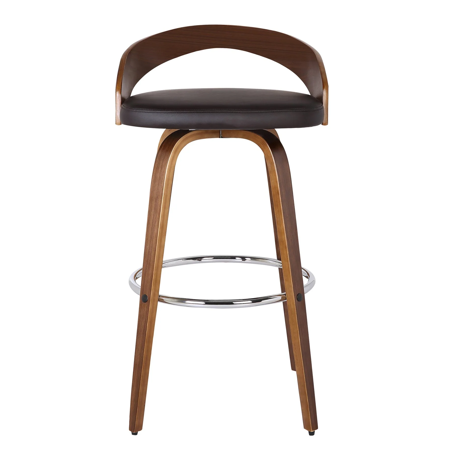 Sonia 26" Counter Height Swivel Brown Faux Leather and Walnut Wood Bar Stool - Image 3