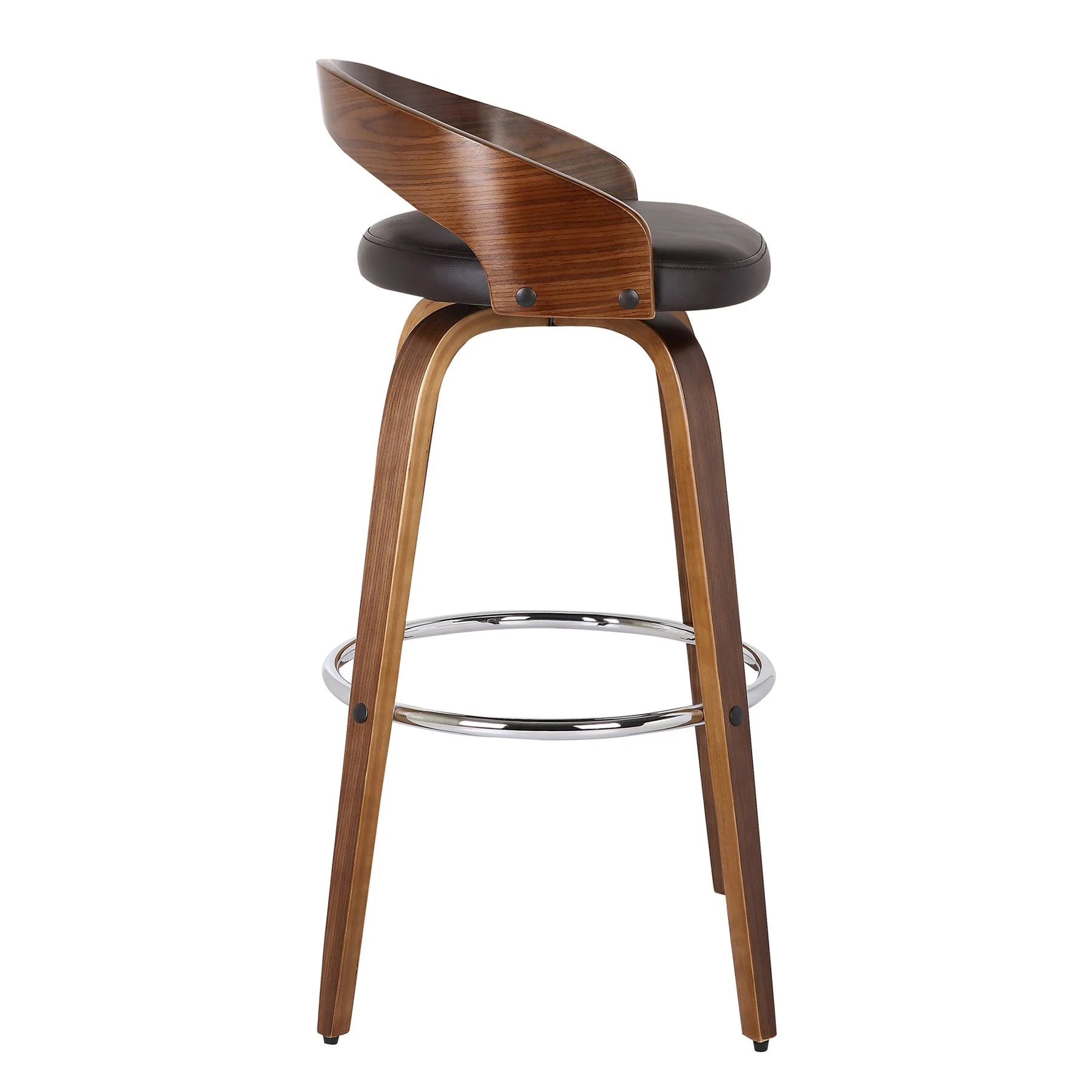 Sonia 26" Counter Height Swivel Brown Faux Leather and Walnut Wood Bar Stool - Image 4