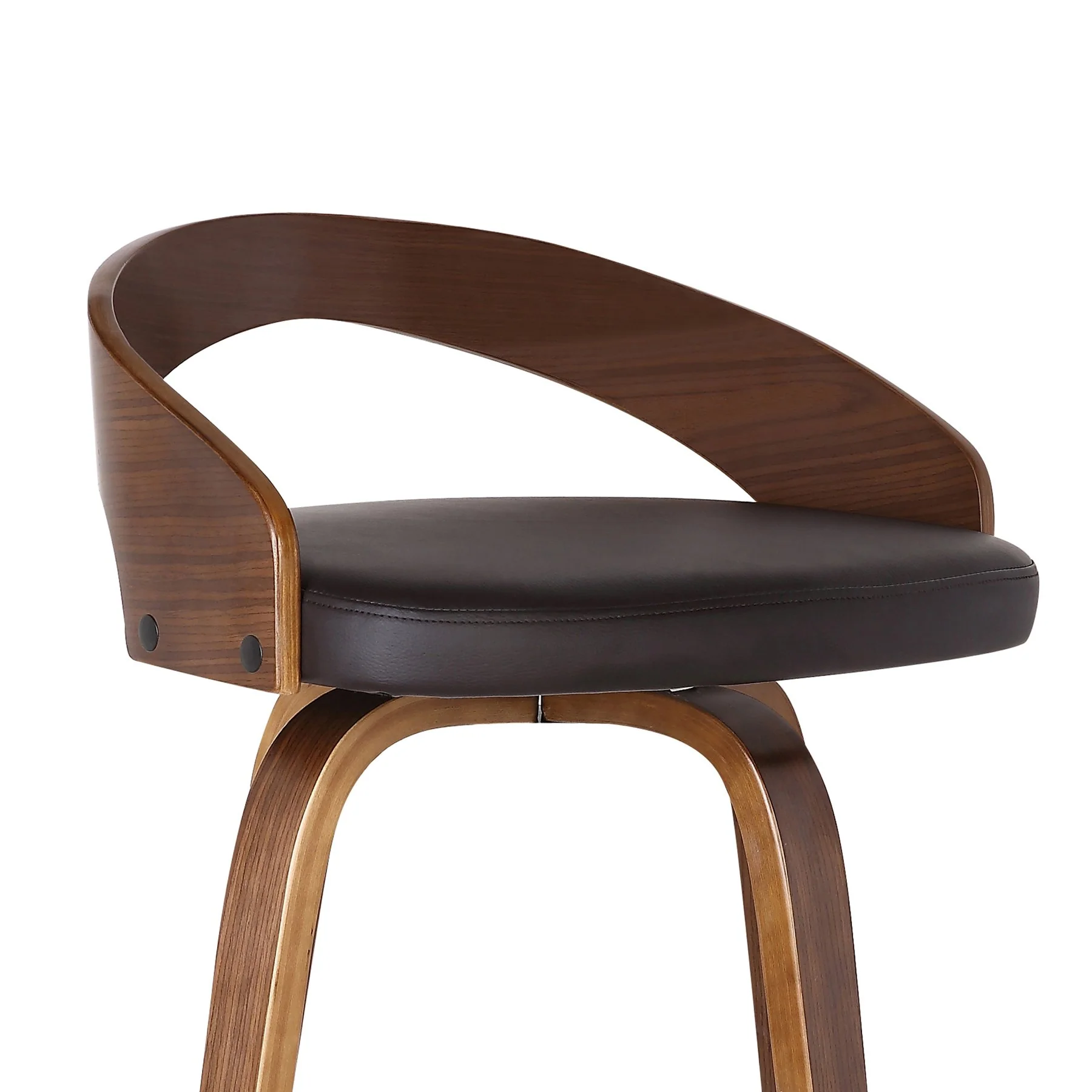Sonia 26" Counter Height Swivel Brown Faux Leather and Walnut Wood Bar Stool - Image 5