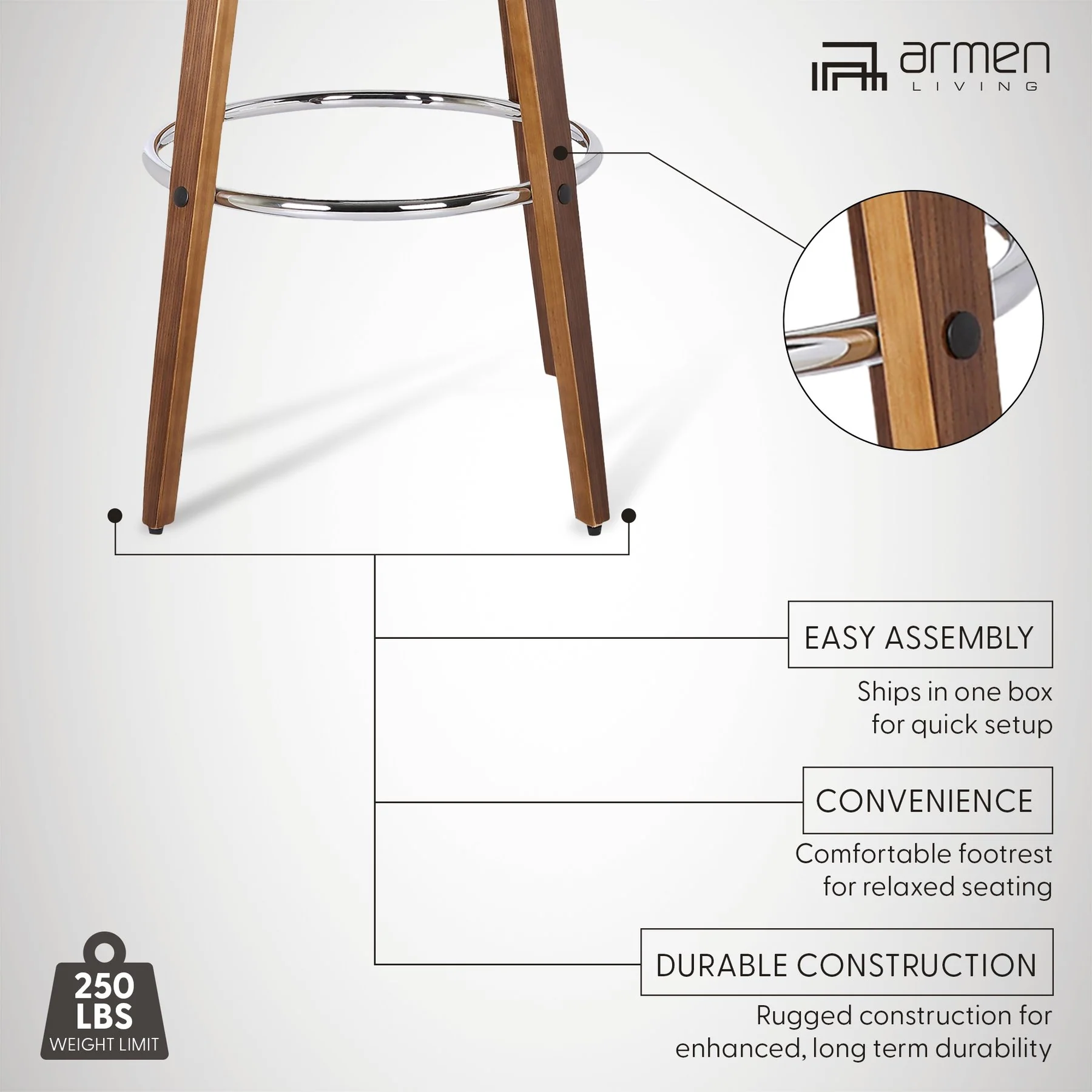 Sonia 26" Counter Height Swivel Cream Faux Leather and Walnut Wood Bar Stool - Image 11