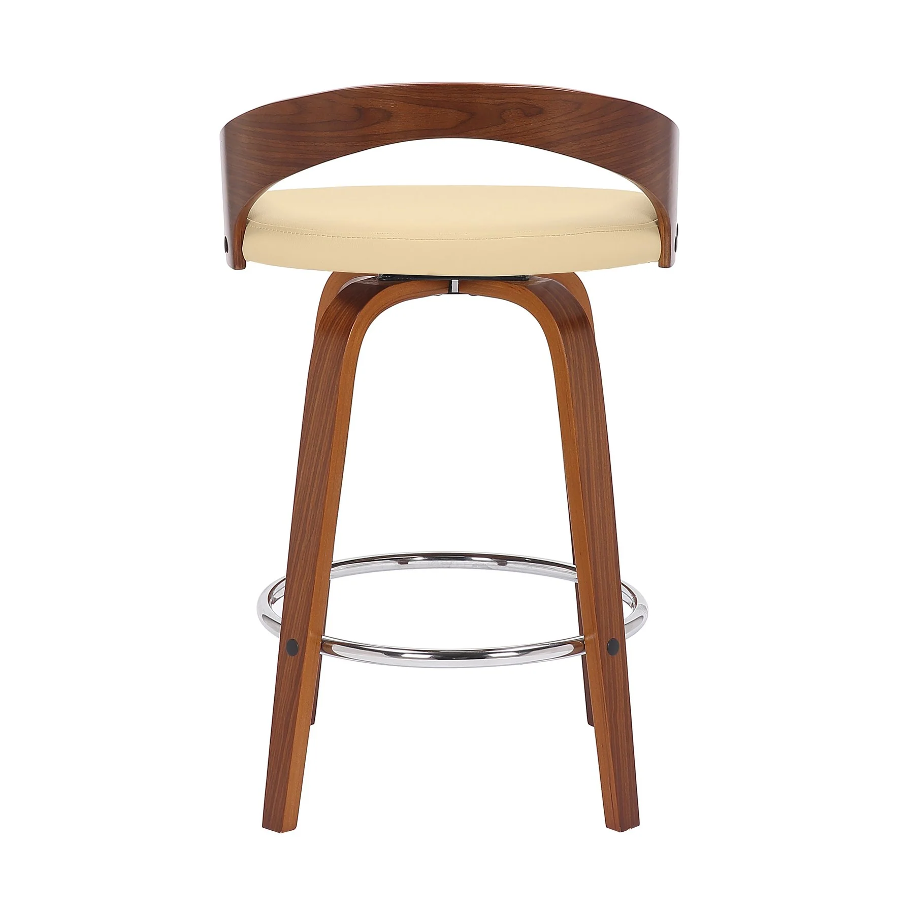 Sonia 26" Counter Height Swivel Cream Faux Leather and Walnut Wood Bar Stool - Image 5