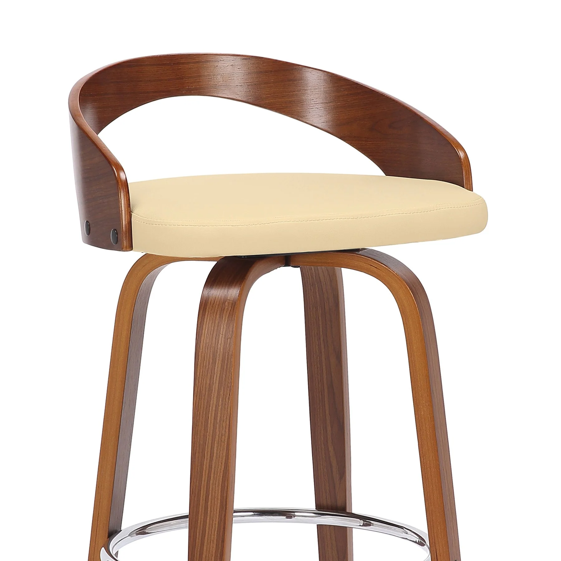 Sonia 26" Counter Height Swivel Cream Faux Leather and Walnut Wood Bar Stool - Image 6