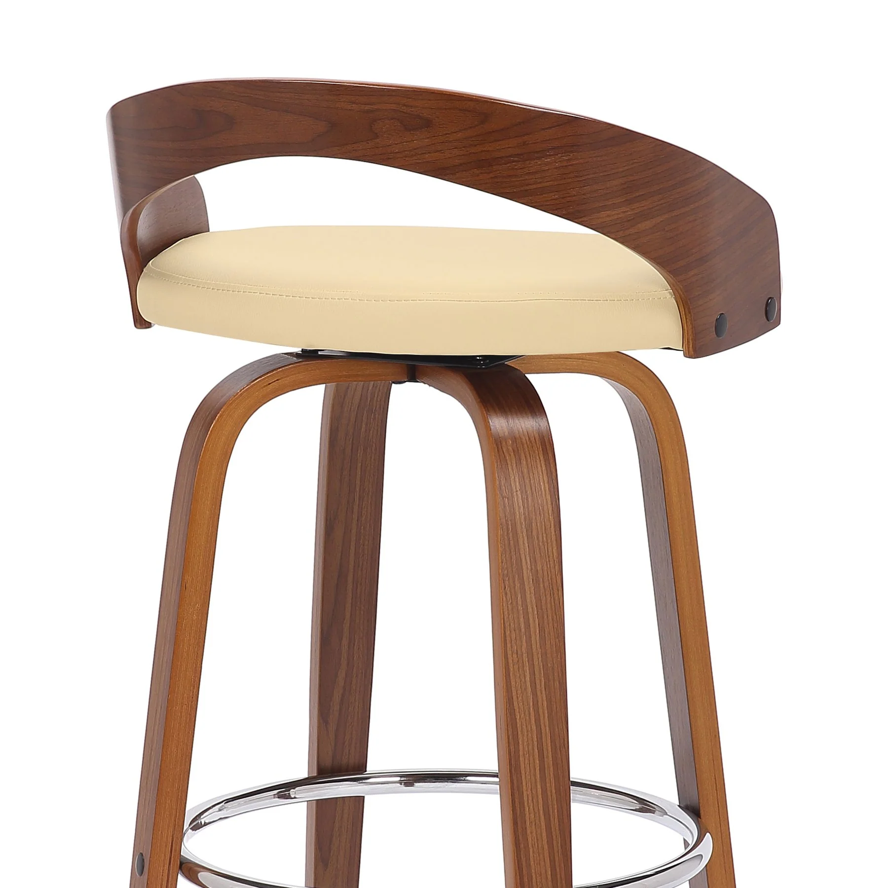 Sonia 26" Counter Height Swivel Cream Faux Leather and Walnut Wood Bar Stool - Image 7