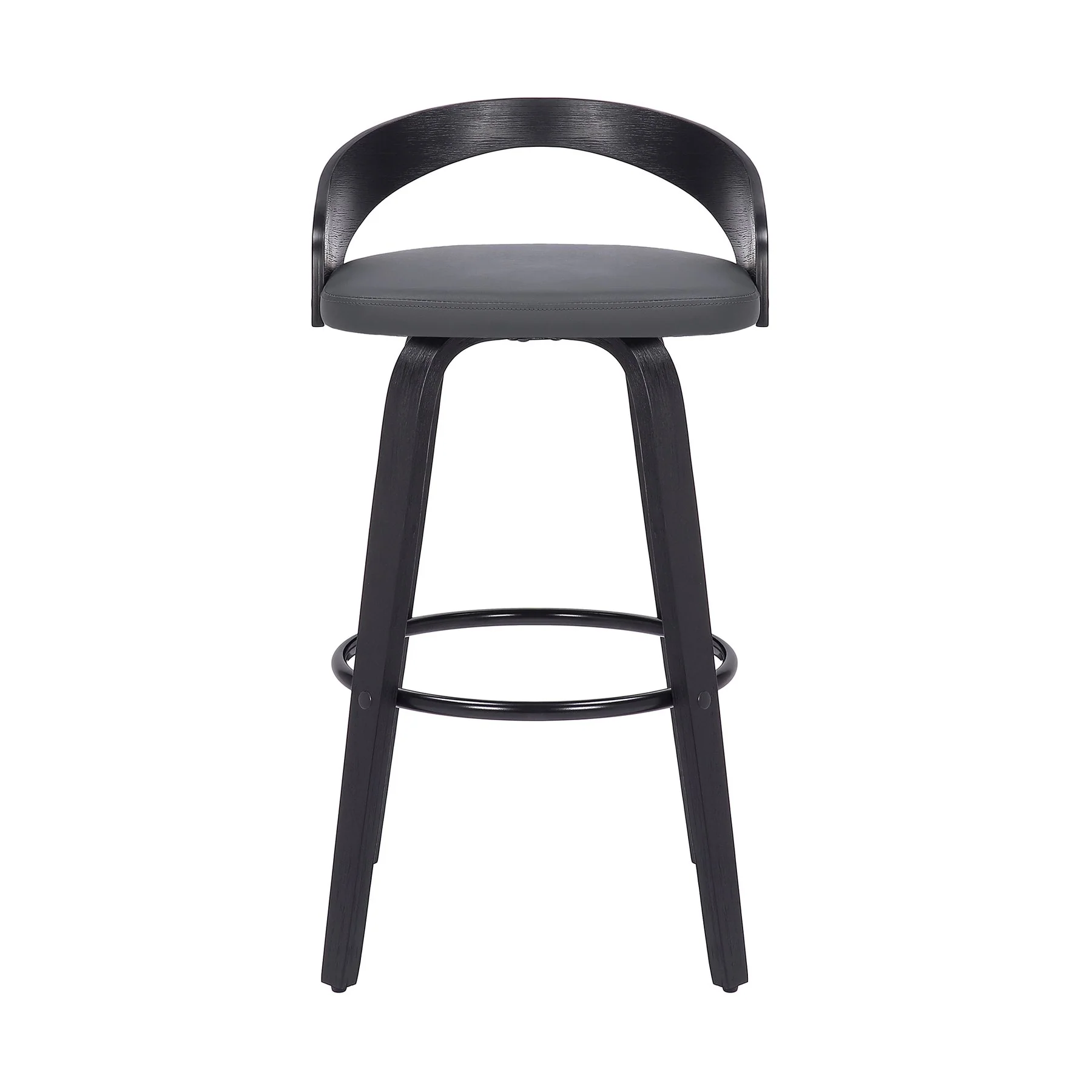 Sonia 26" Counter Height Swivel Gray Faux Leather and Black Wood Bar Stool - Image 2
