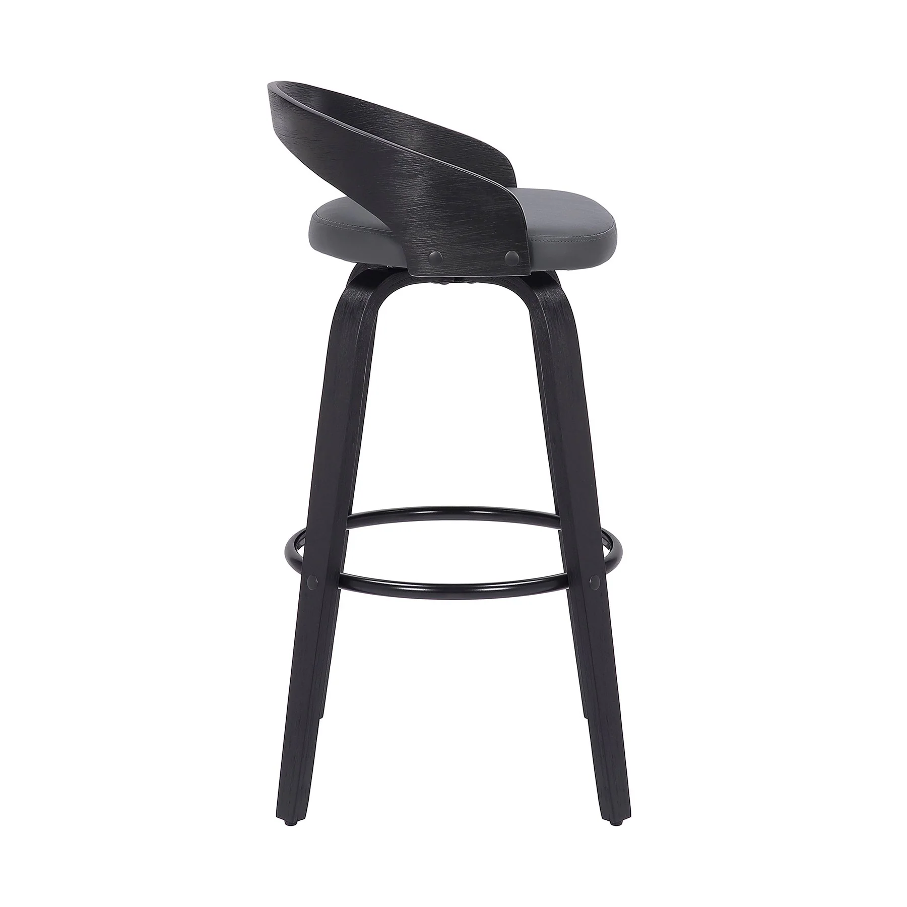 Sonia 26" Counter Height Swivel Gray Faux Leather and Black Wood Bar Stool - Image 3