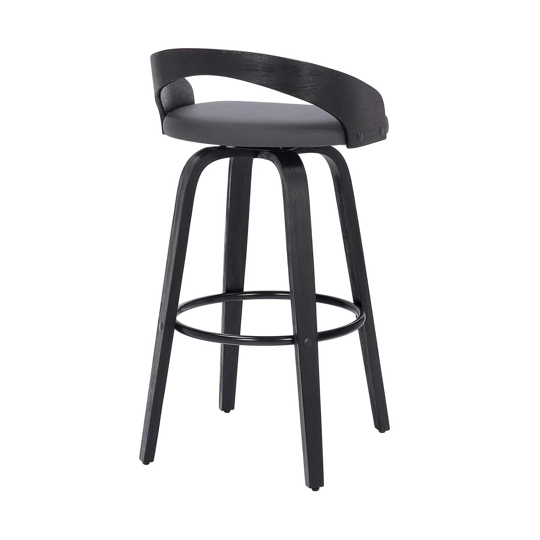Sonia 26" Counter Height Swivel Gray Faux Leather and Black Wood Bar Stool - Image 4