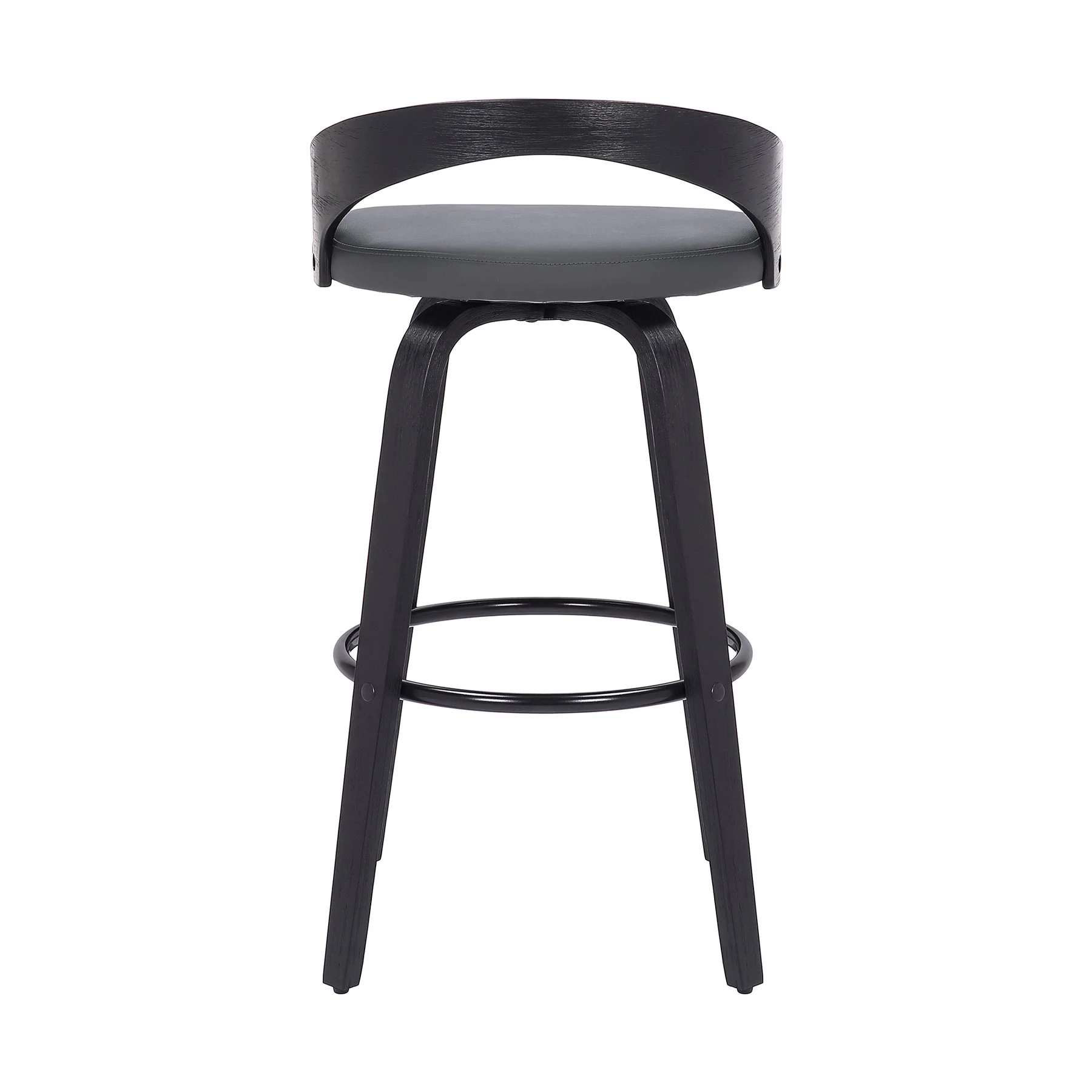 Sonia 26" Counter Height Swivel Gray Faux Leather and Black Wood Bar Stool - Image 5