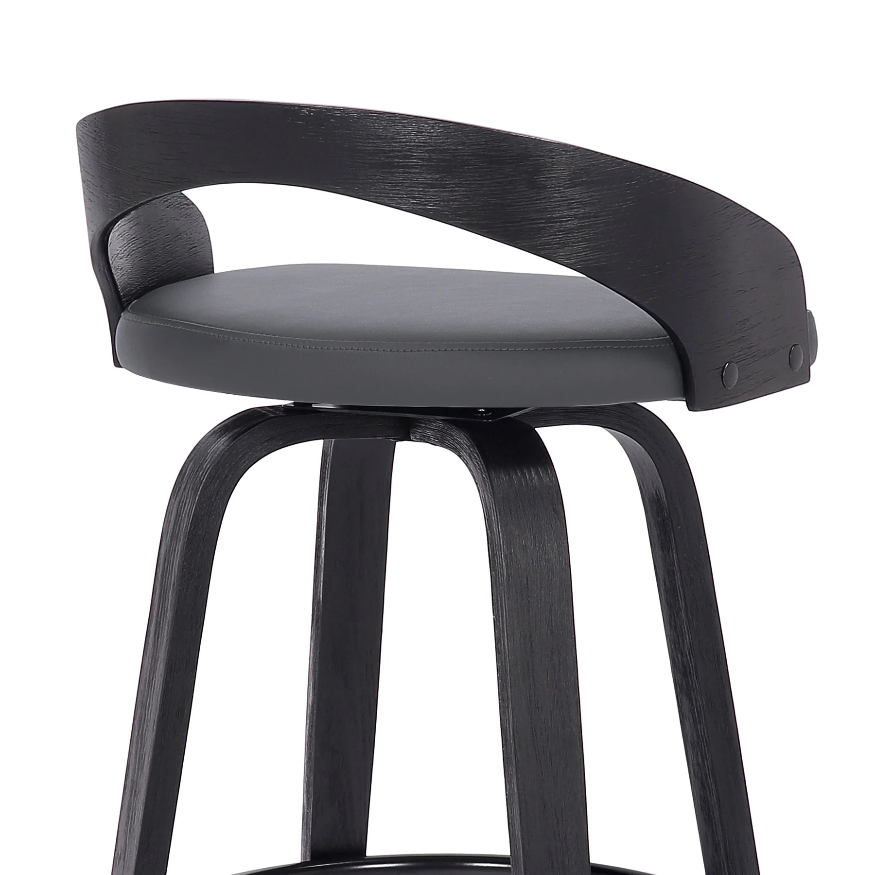 Sonia 26" Counter Height Swivel Gray Faux Leather and Black Wood Bar Stool - Image 7