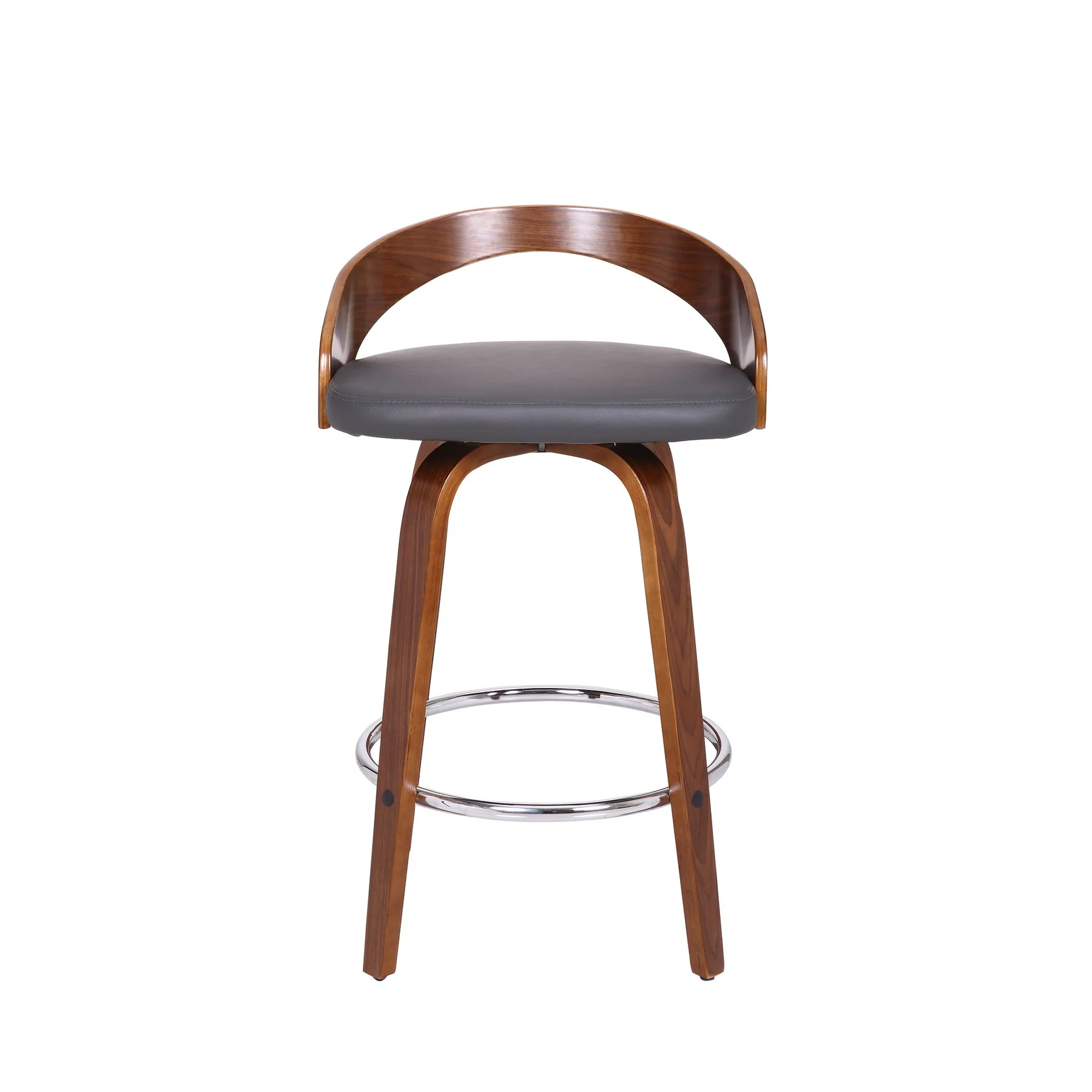 Sonia 26" Counter Height Swivel Gray Faux Leather and Walnut Wood Bar Stool - Image 2