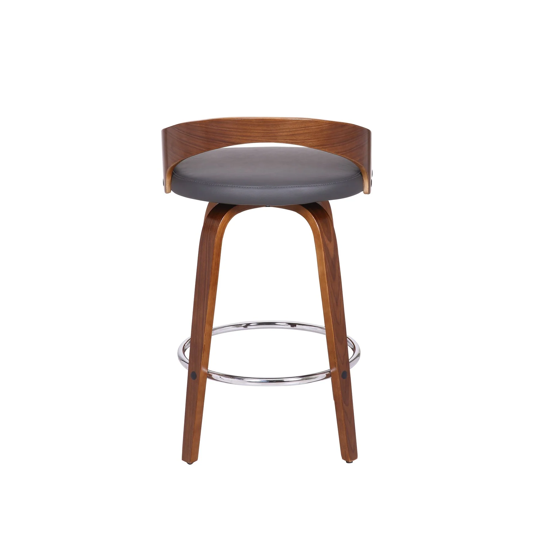 Sonia 26" Counter Height Swivel Gray Faux Leather and Walnut Wood Bar Stool - Image 5