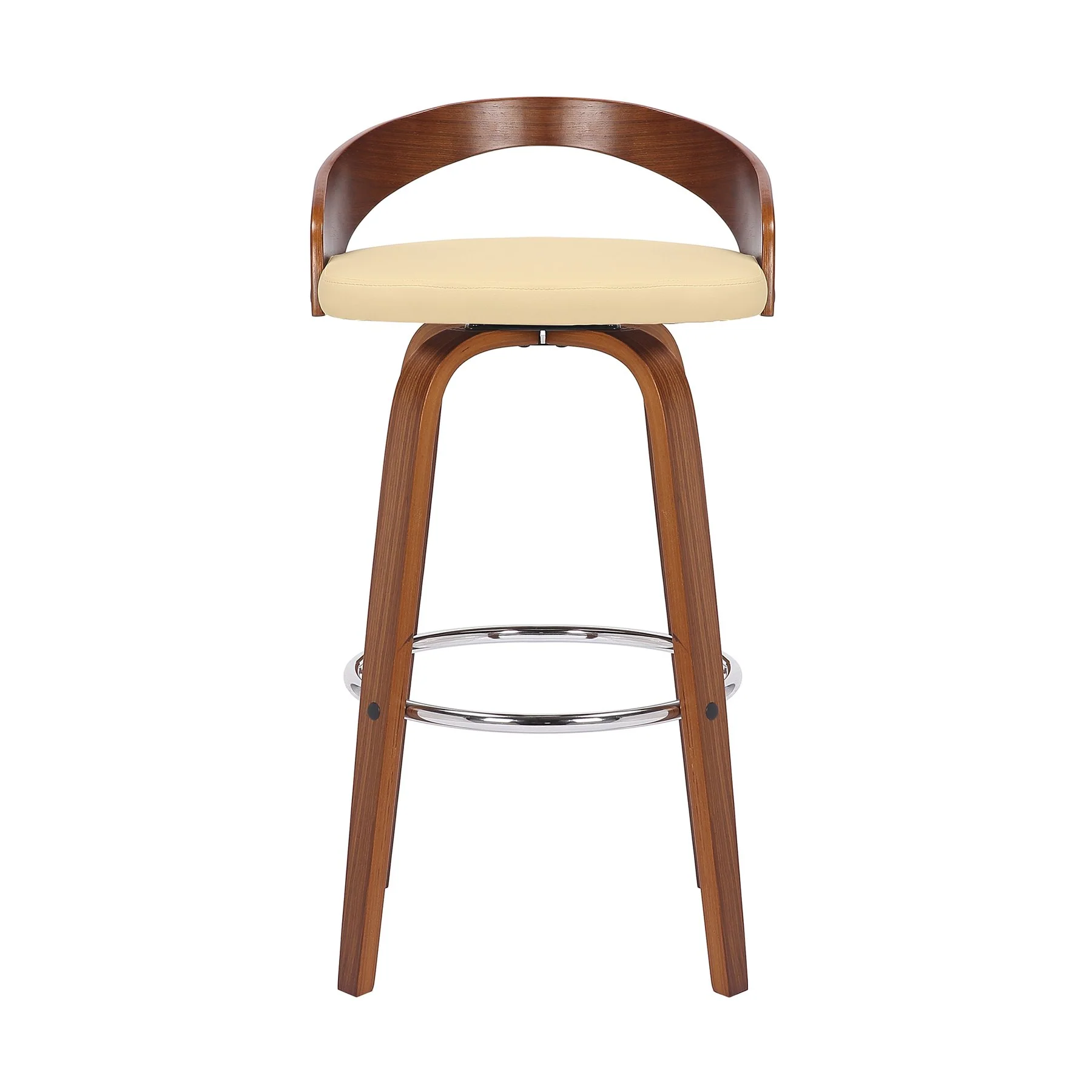 Sonia 30" Bar Height Swivel Cream Faux Leather and Walnut Wood Bar Stool - Image 2