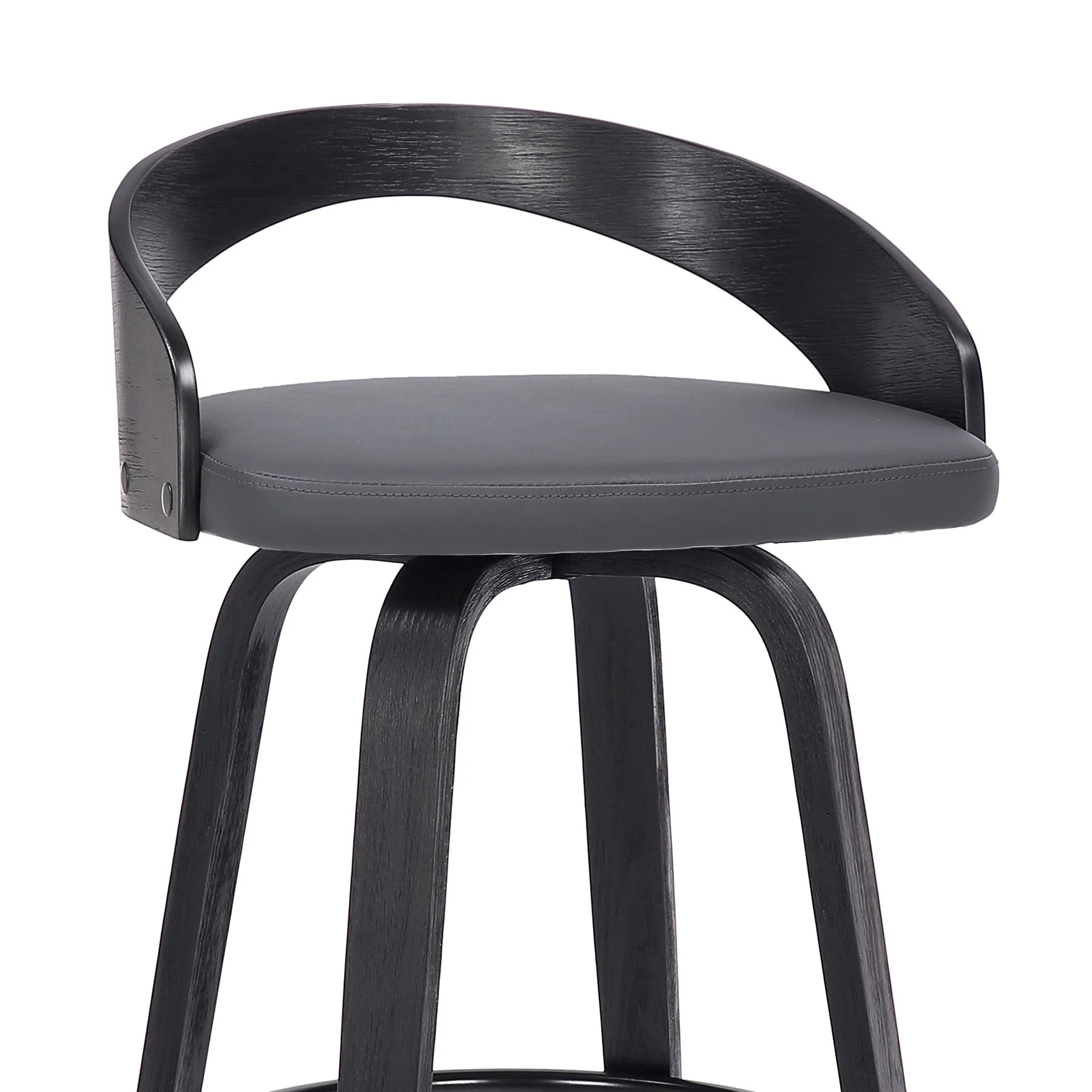 Sonia 30" Bar Height Swivel Gray Faux Leather and Black Wood Bar Stool - Image 6