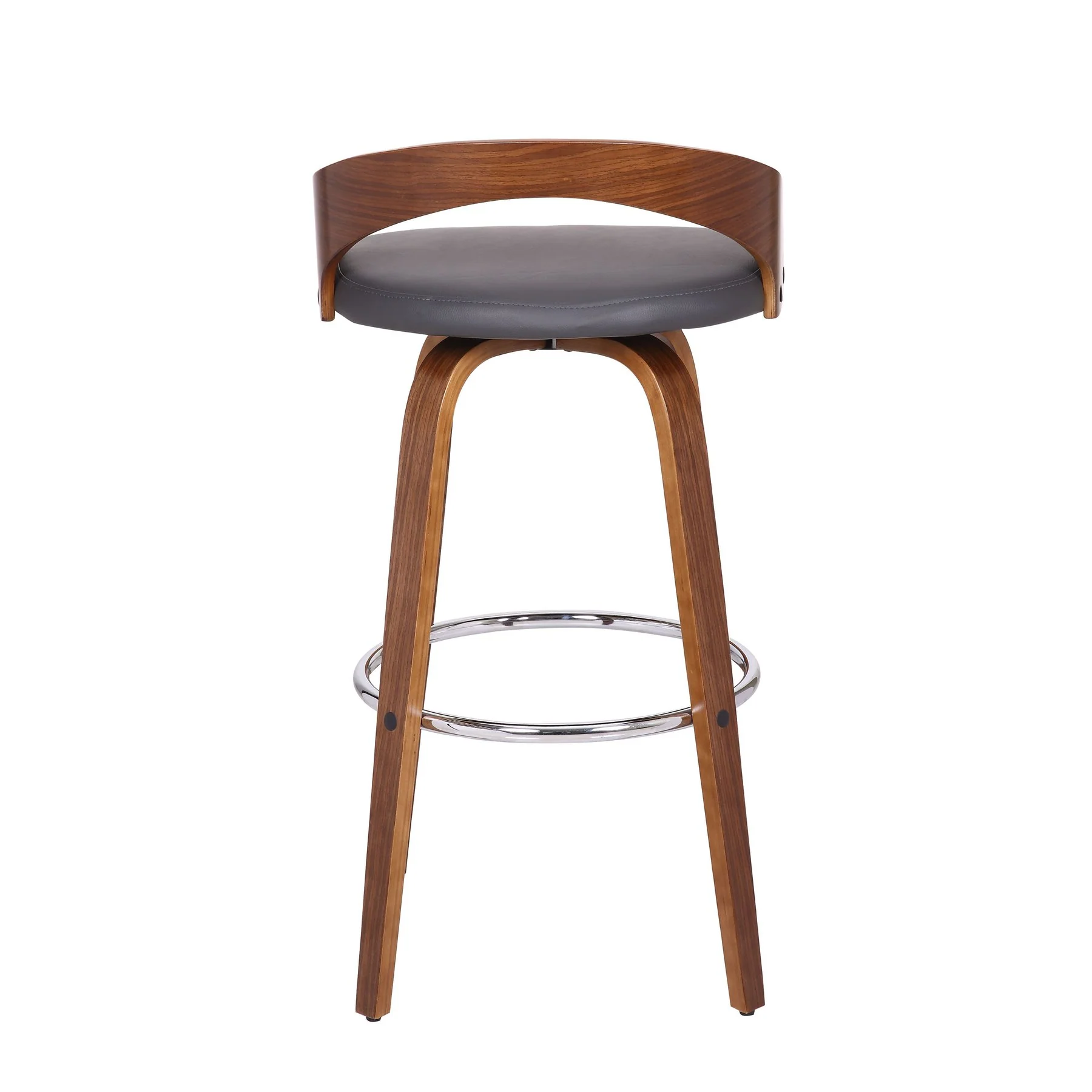 Sonia 30" Bar Height Swivel Gray Faux Leather and Walnut Wood Bar Stool - Image 5