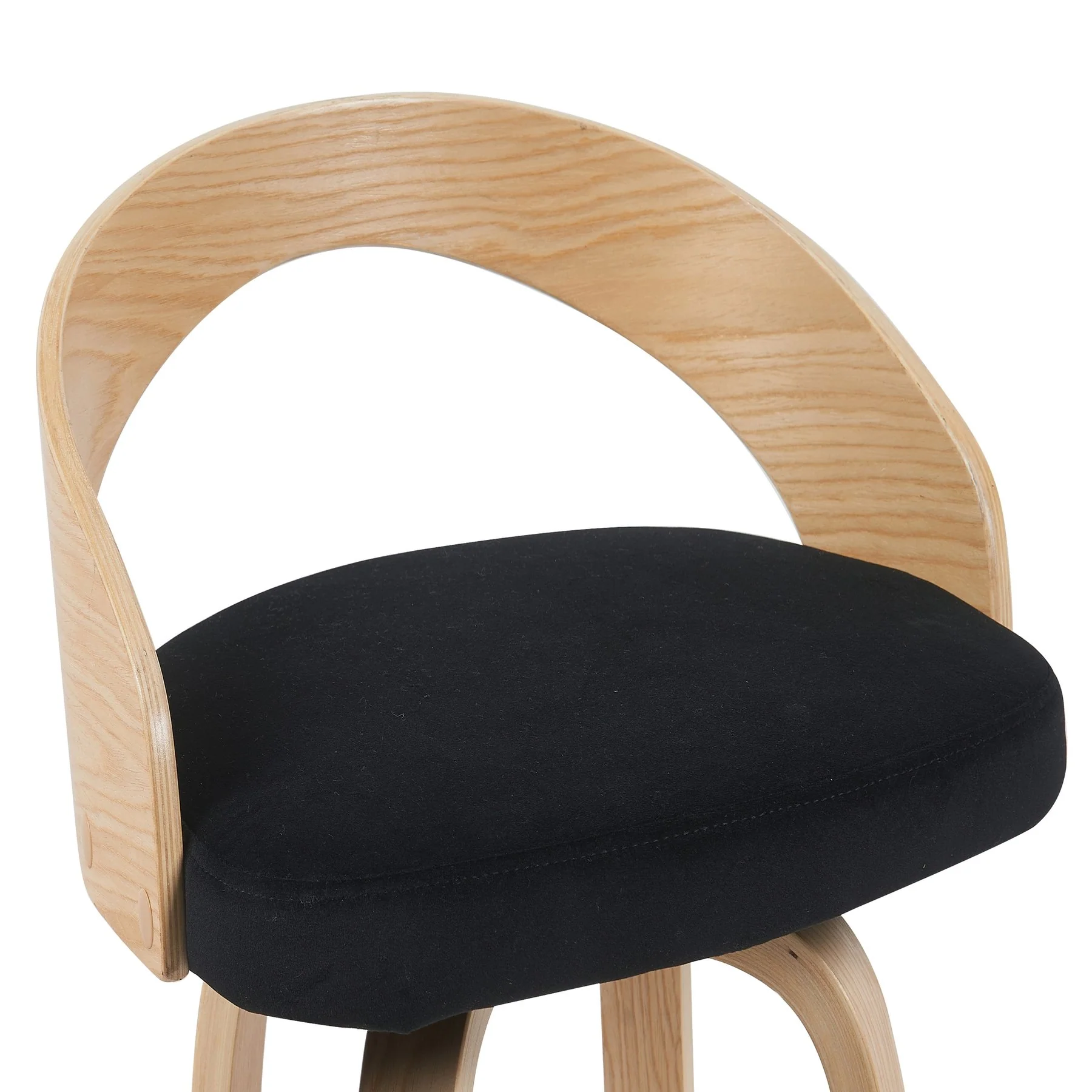 Sonia Modern Swivel Bar Height Stool with Black Upholstered Seat and Patterned Oak Wood Finish - Image 4