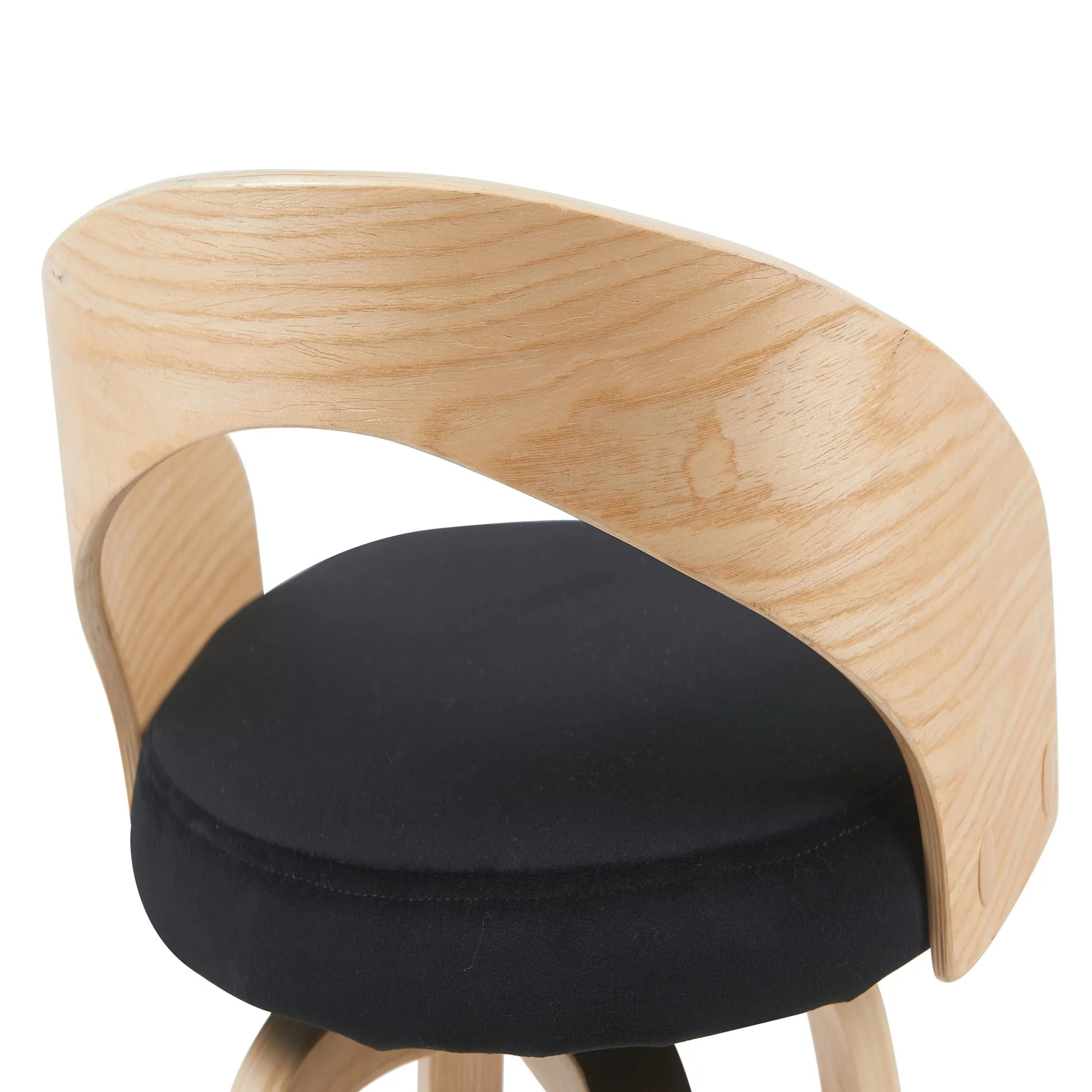 Sonia Modern Swivel Bar Height Stool with Black Upholstered Seat and Patterned Oak Wood Finish - Image 5