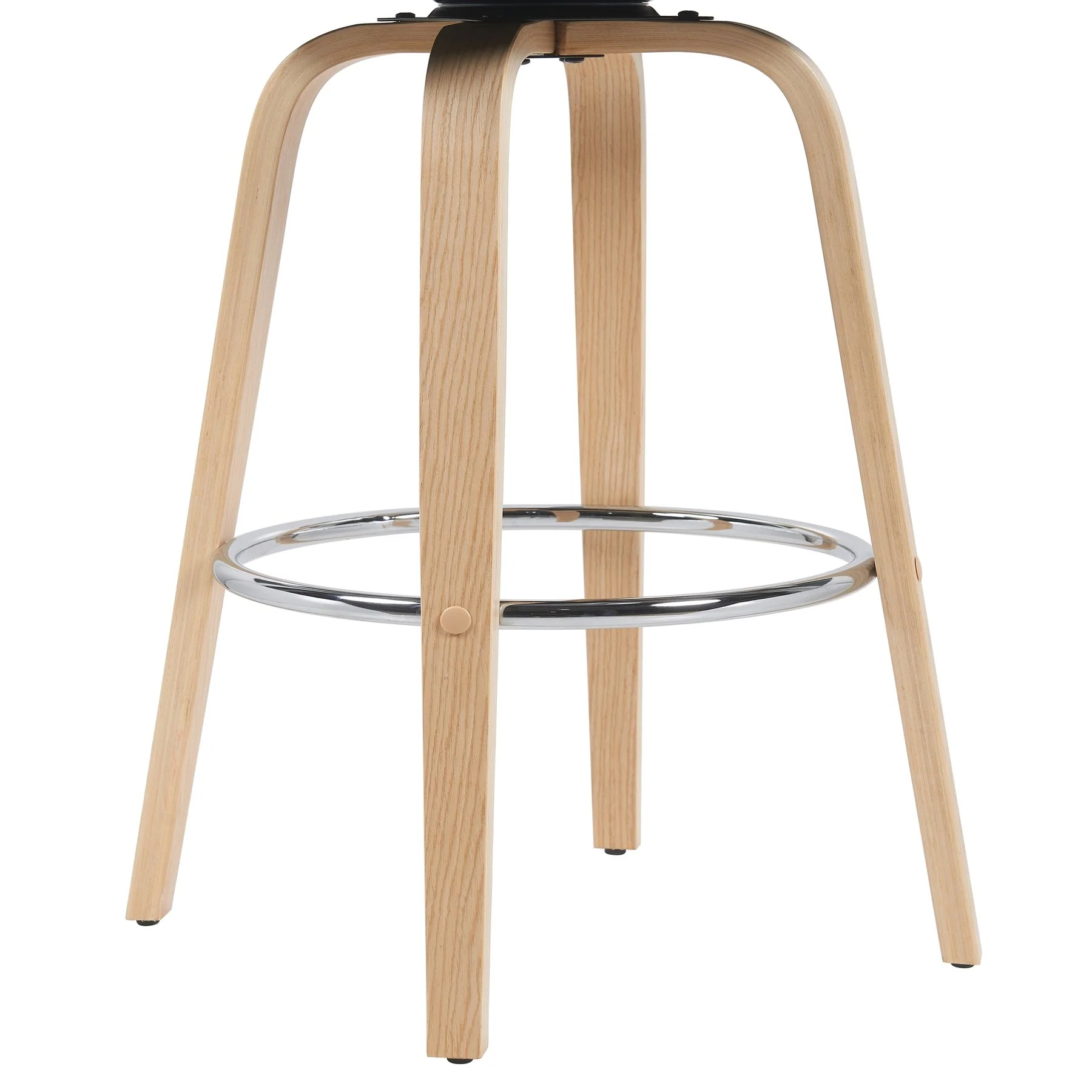 Sonia Modern Swivel Bar Height Stool with Black Upholstered Seat and Patterned Oak Wood Finish - Image 6