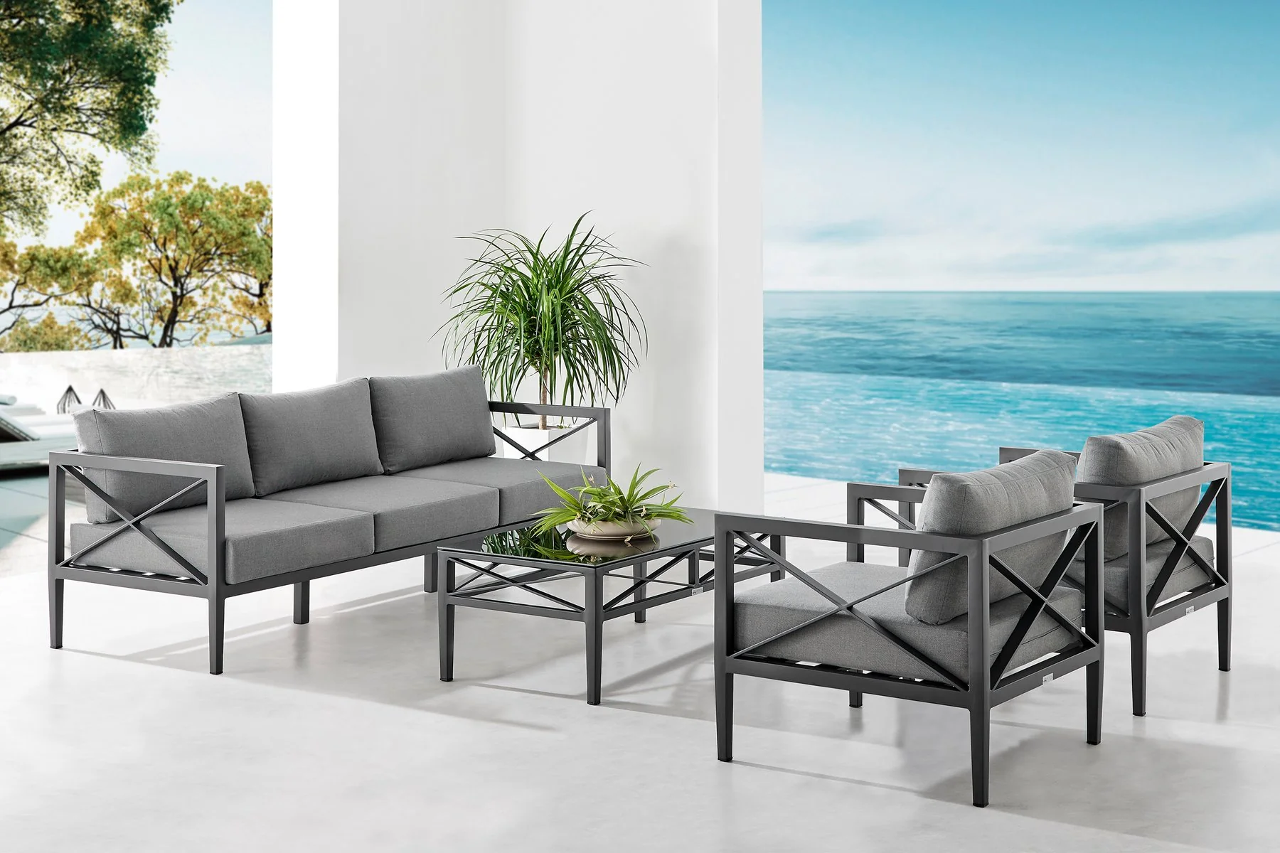 Sonoma Outdoor 4 piece Set in Dark Gray Finish and Dark Gray Cushions - Image 10
