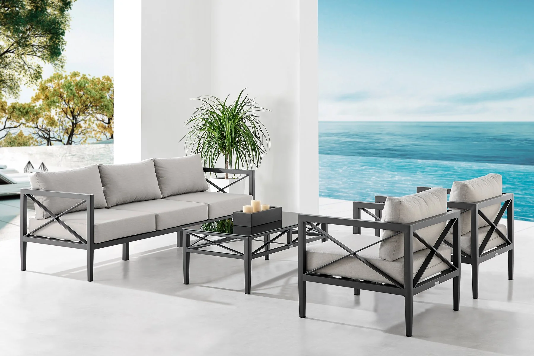 Sonoma Outdoor 4 piece Set in Dark Gray Finish and Light Gray Cushions - Image 10