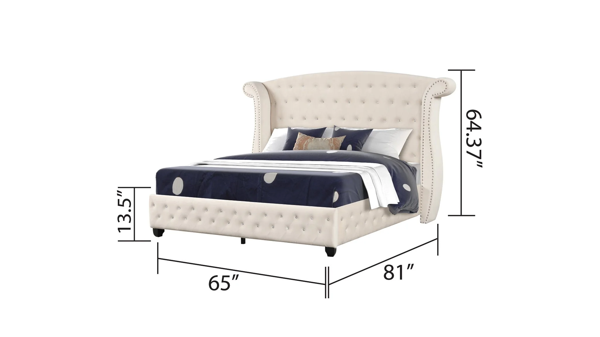 Sophia Queen Bed 5 Cream - Image 5