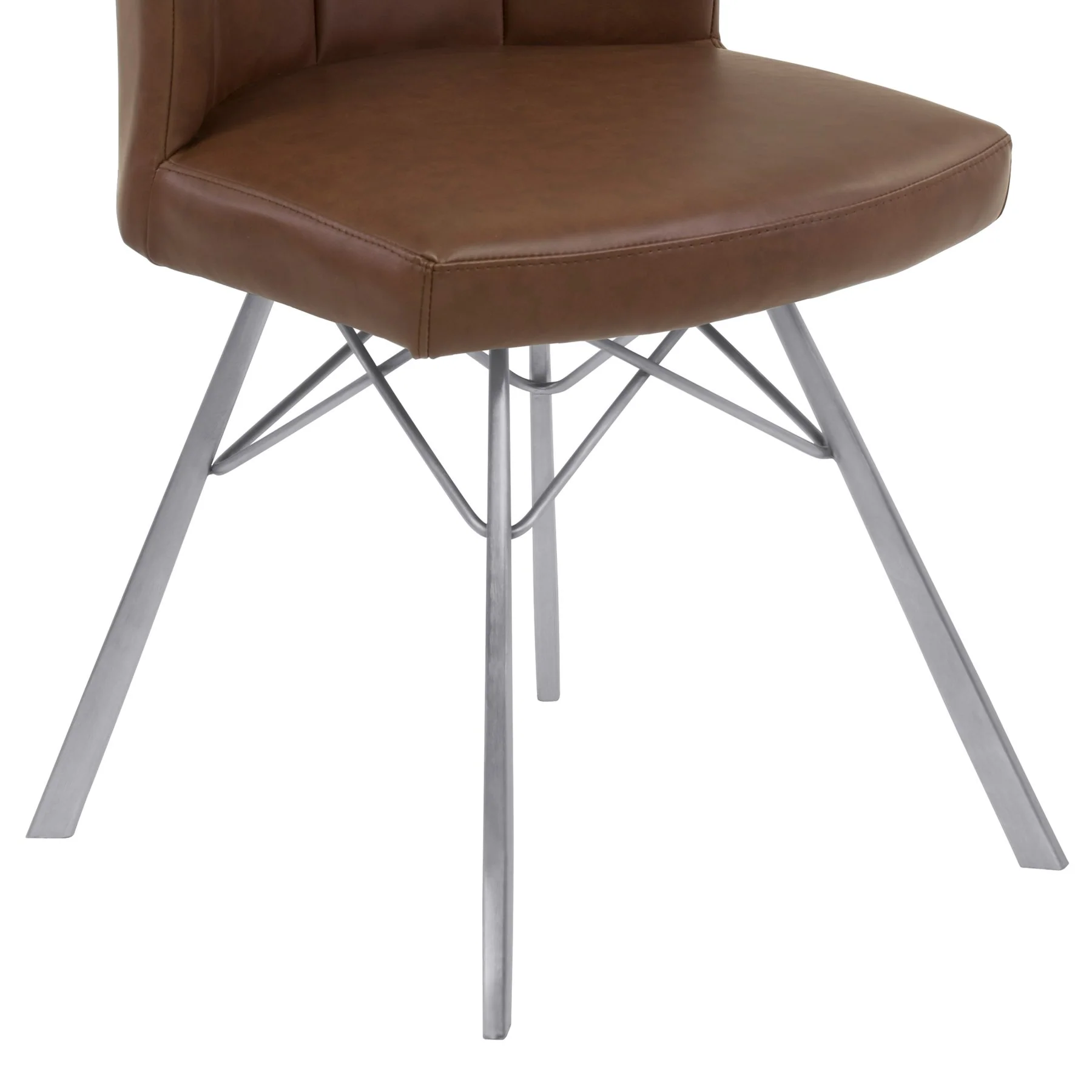 Spago Contemporary Dining Chair in Vintage Coffee Faux Leather with Brushed Stainless Steel Finish - Set of 2 - Image 6