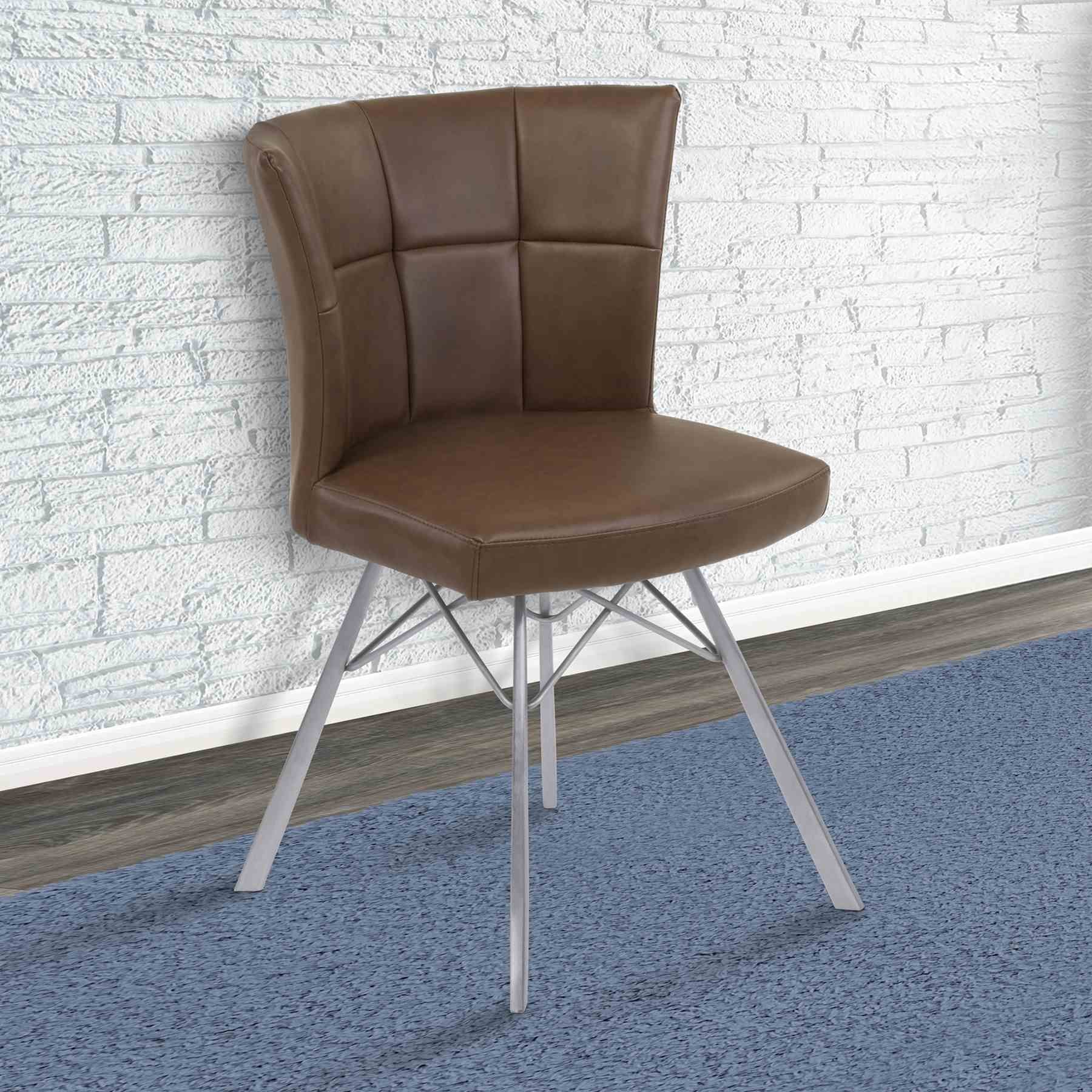 Spago Contemporary Dining Chair in Vintage Coffee Faux Leather with Brushed Stainless Steel Finish - Set of 2 - Image 7