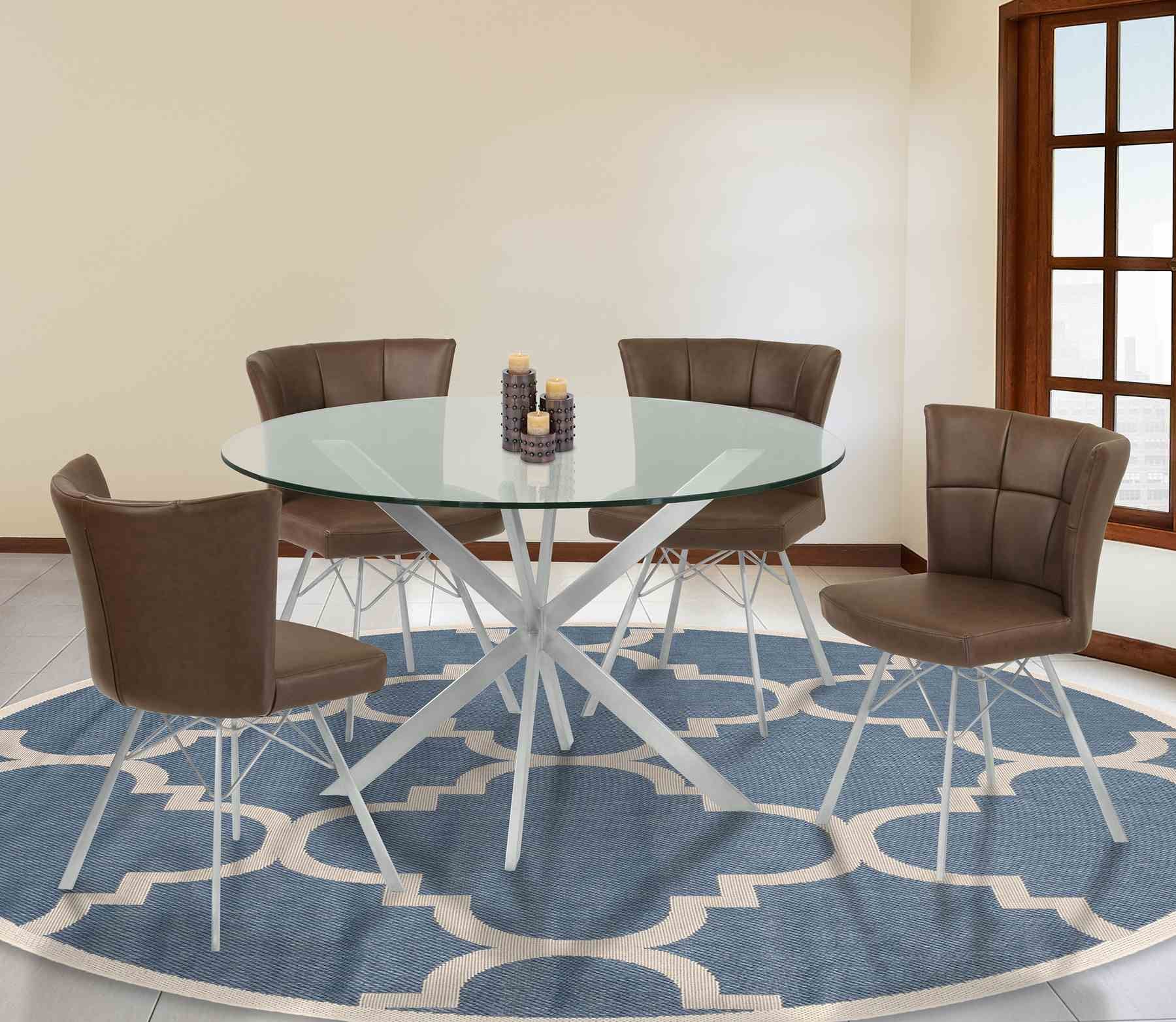 Spago Contemporary Dining Chair in Vintage Coffee Faux Leather with Brushed Stainless Steel Finish - Set of 2 - Image 8