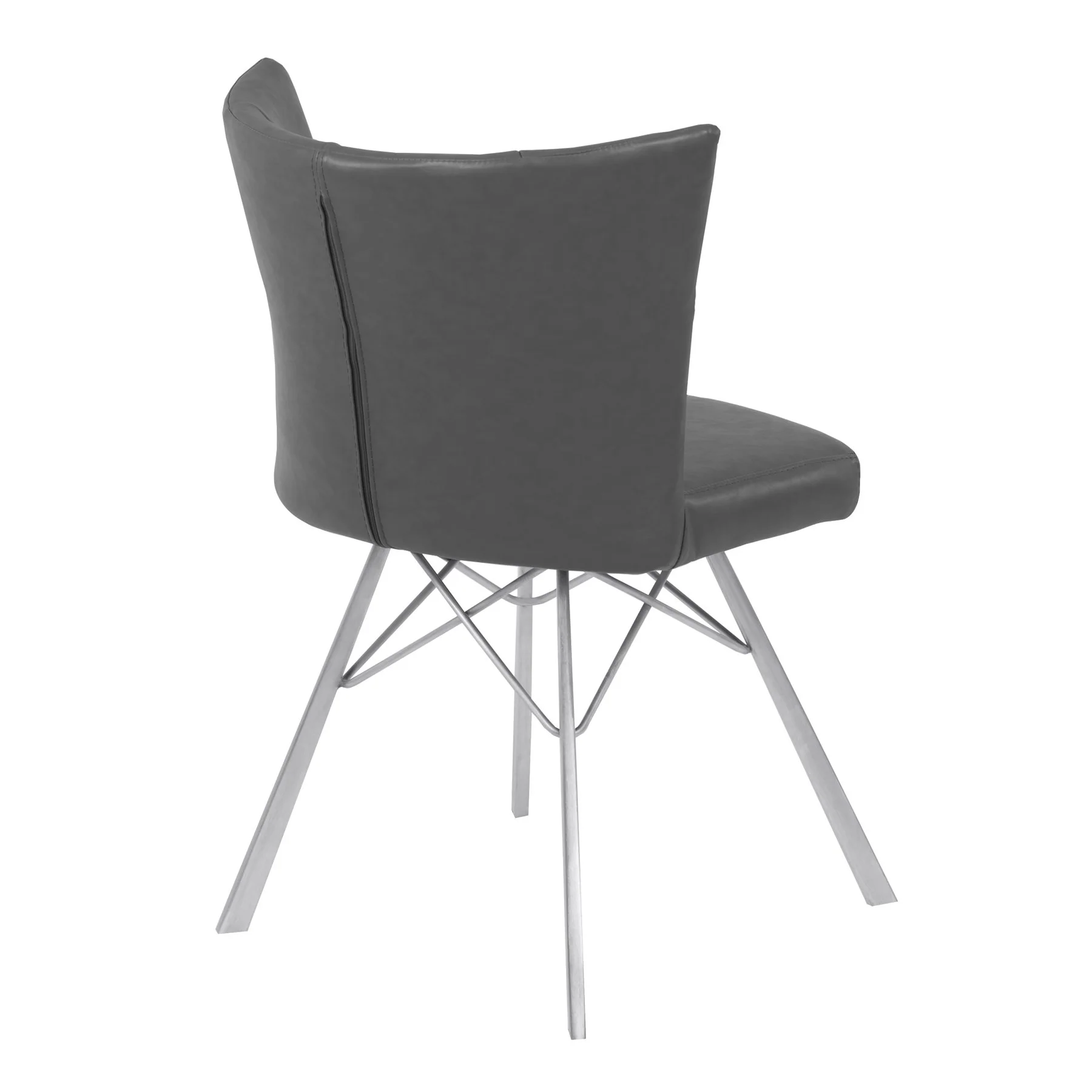 Spago Contemporary Dining Chair in Vintage Gray Faux Leather with Brushed Stainless Steel Finish - Set of 2 - Image 3