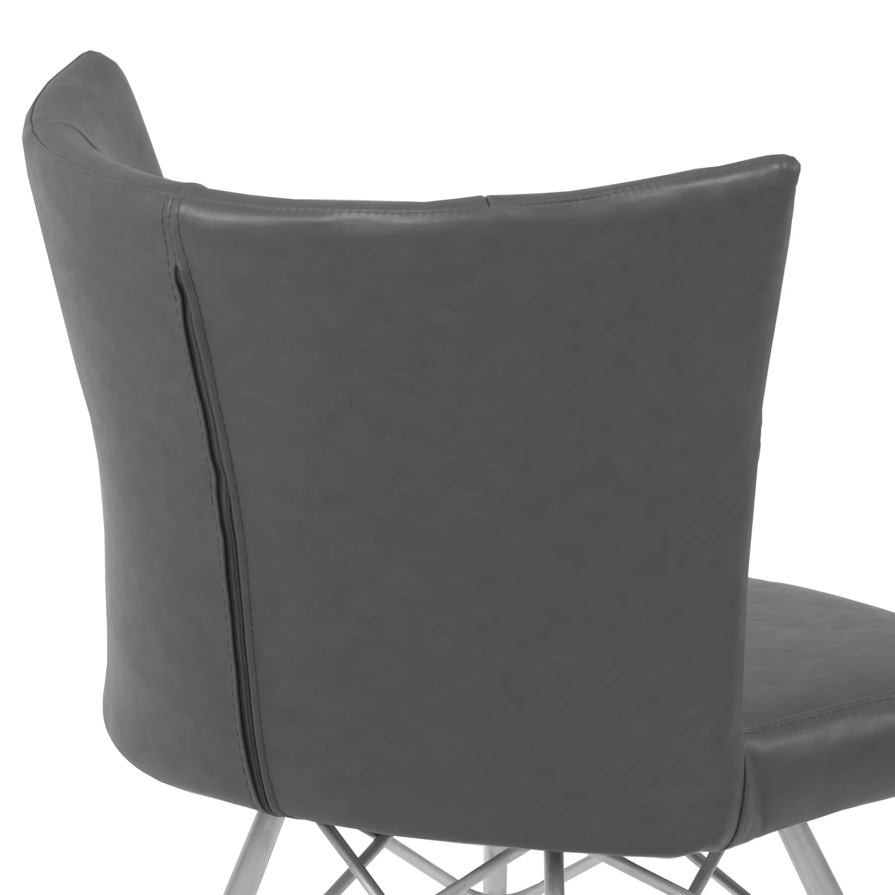 Spago Contemporary Dining Chair in Vintage Gray Faux Leather with Brushed Stainless Steel Finish - Set of 2 - Image 5