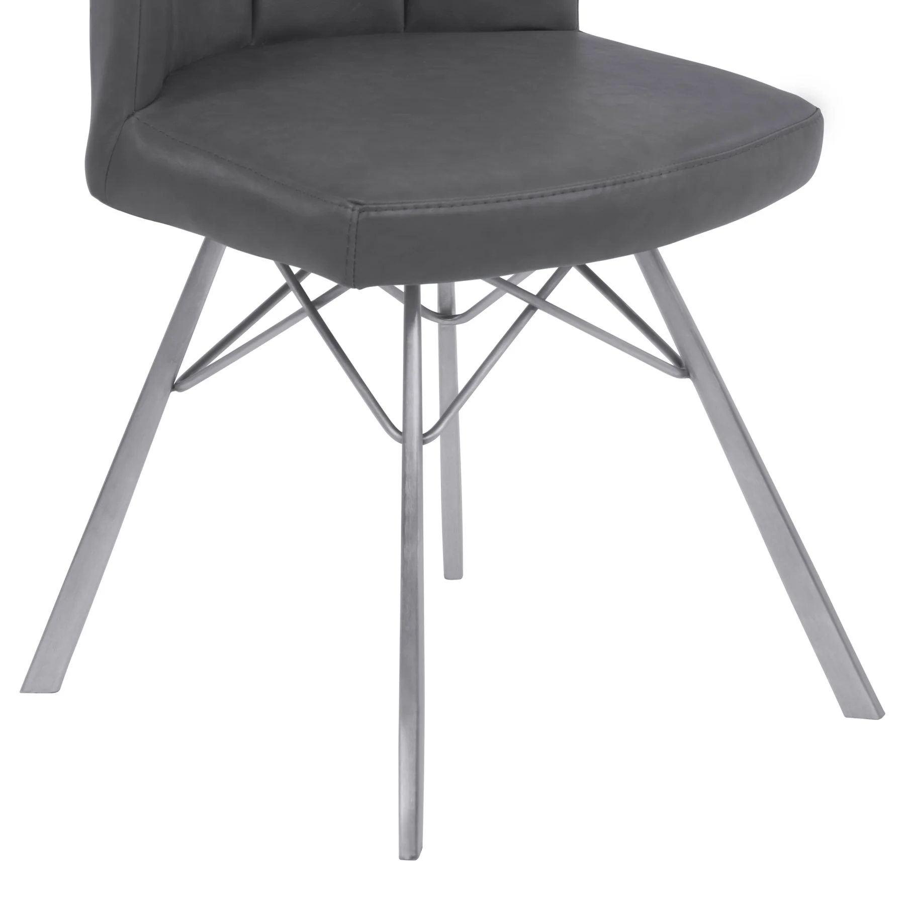 Spago Contemporary Dining Chair in Vintage Gray Faux Leather with Brushed Stainless Steel Finish - Set of 2 - Image 6